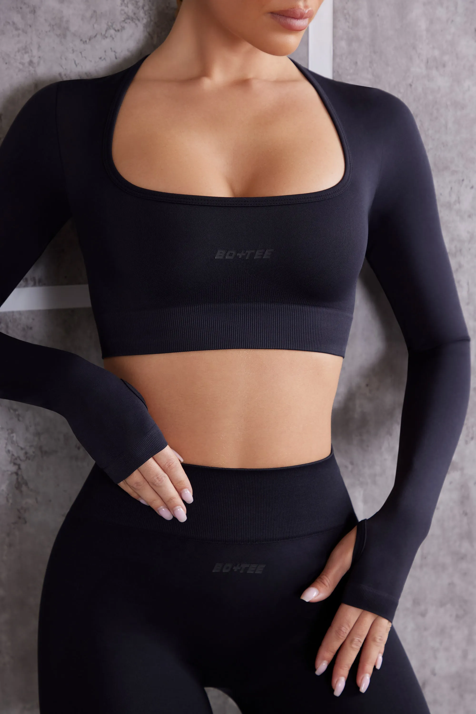 Long Sleeve Crop Top in Jet Black sold by Bo + Tee product image thumbnail 4