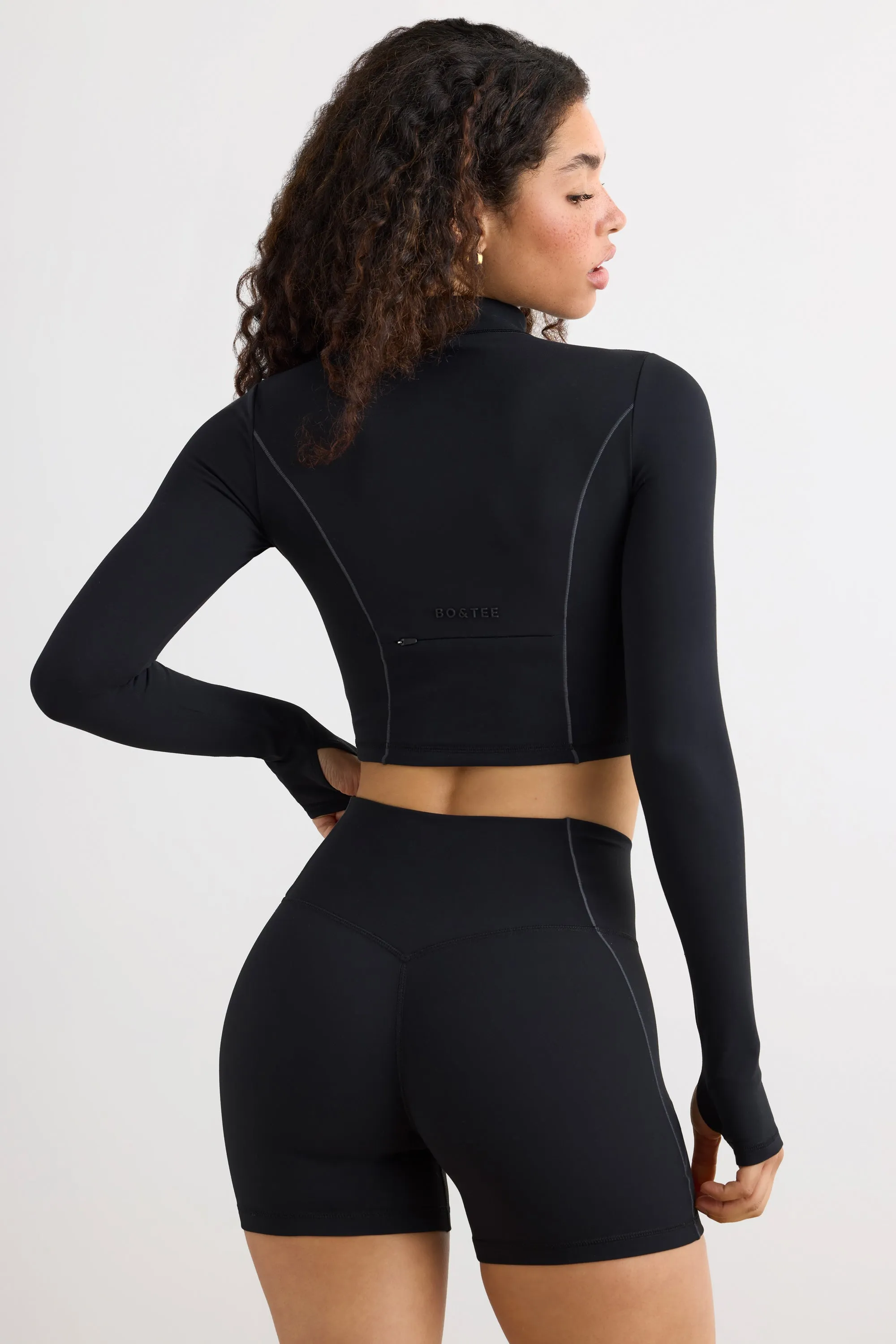 Soft Active Half Zip Crop Top in Black sold by Bo + Tee product image thumbnail 3