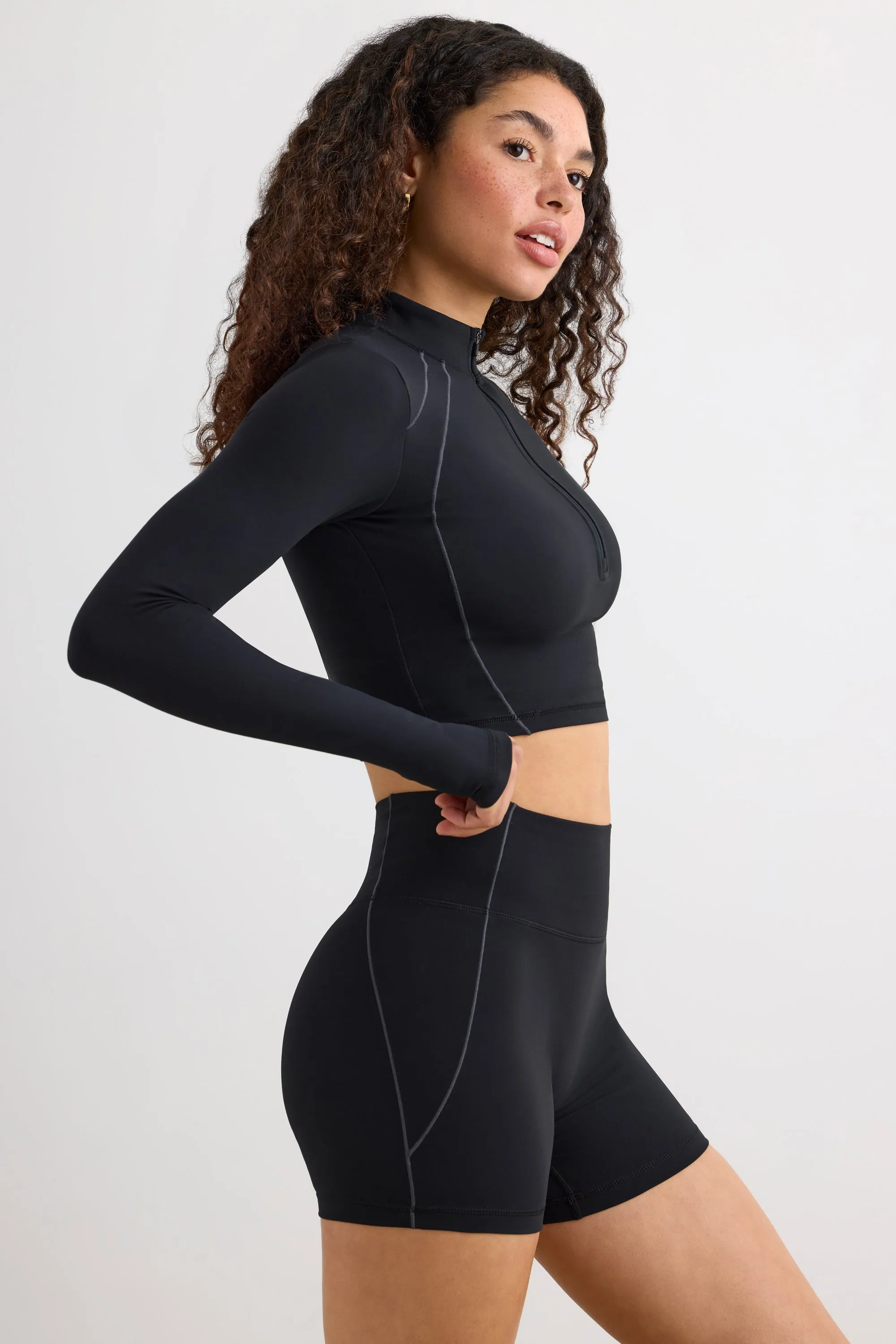 Soft Active Half Zip Crop Top in Black sold by Bo + Tee product image thumbnail 2