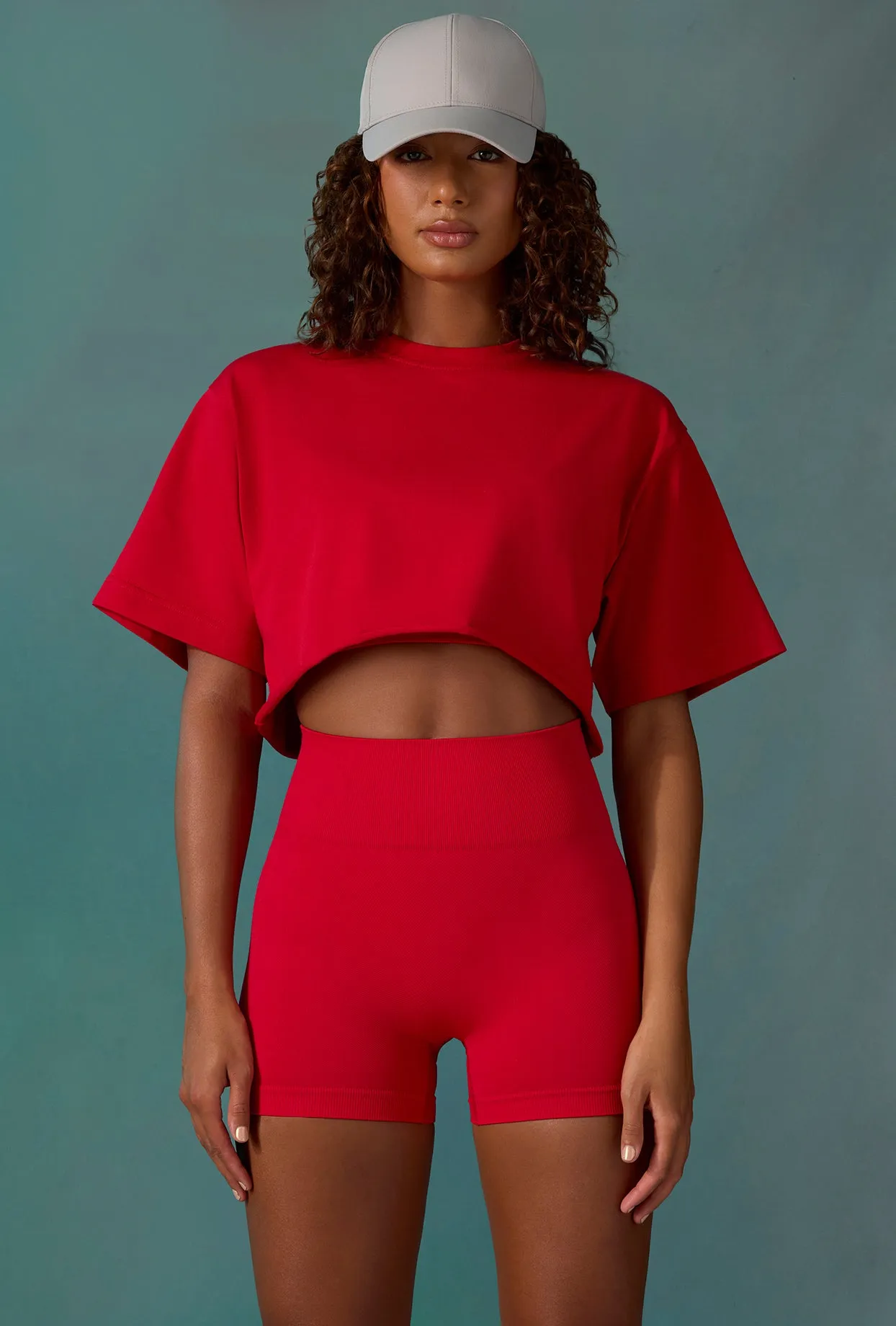Level Up - Cotton Cropped Oversized T-Shirt in Tango Red sold by Bo + Tee product image thumbnail 3