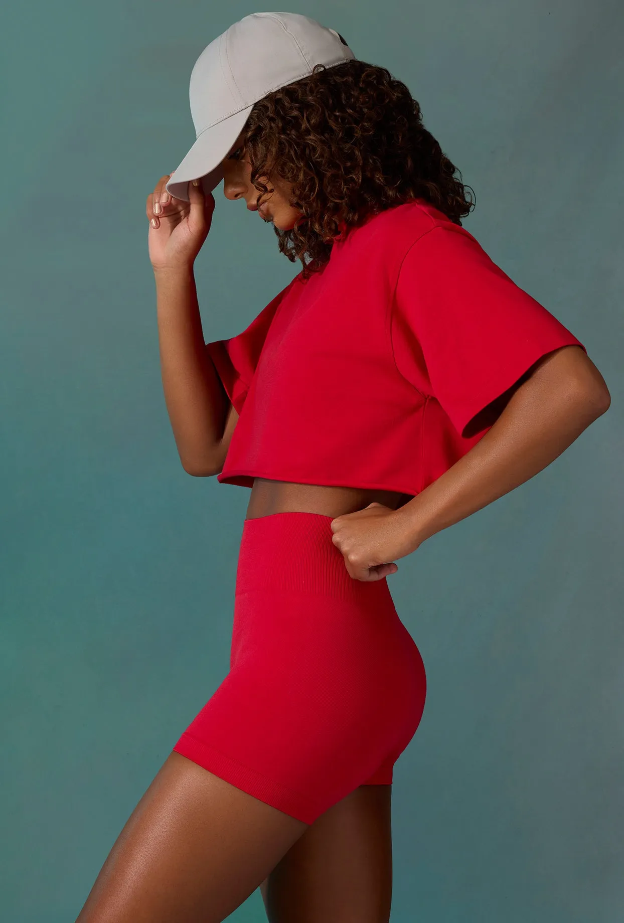 Level Up - Cotton Cropped Oversized T-Shirt in Tango Red sold by Bo + Tee product image thumbnail 2