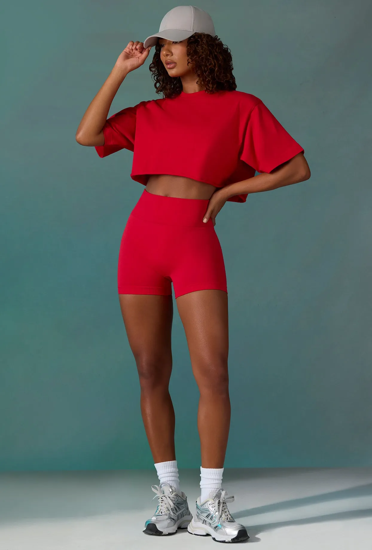 Level Up - Cotton Cropped Oversized T-Shirt in Tango Red sold by Bo + Tee product image thumbnail 4