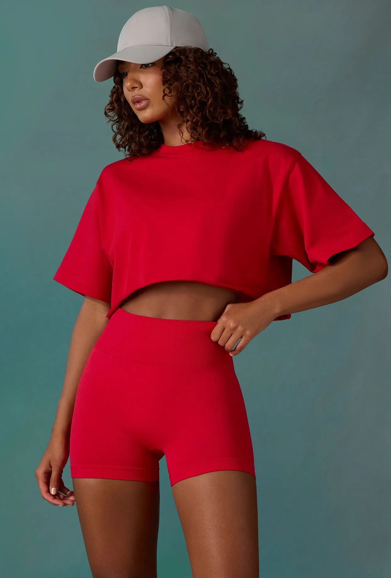 Level Up - Cotton Cropped Oversized T-Shirt in Tango Red sold by Bo + Tee product image thumbnail 5
