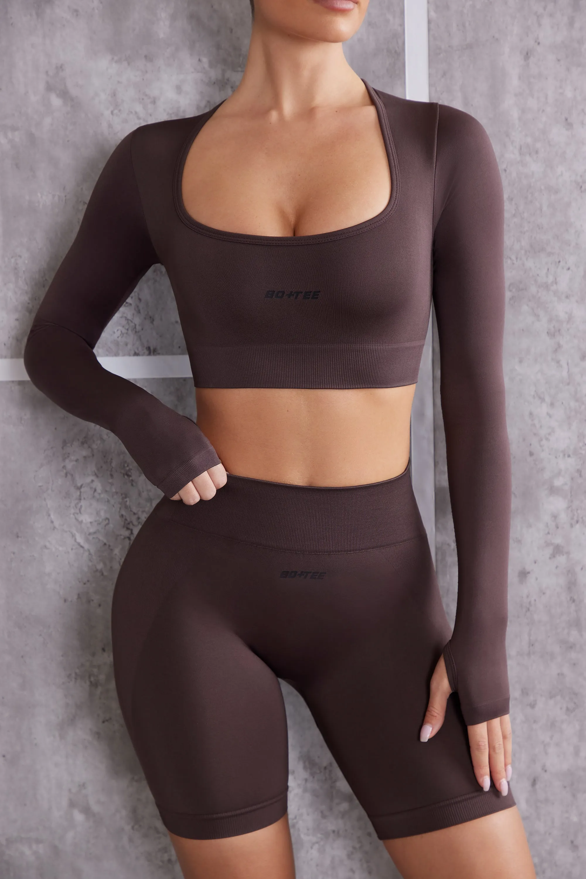 Long Sleeve Crop Top in Brown sold by Bo + Tee product image thumbnail 4