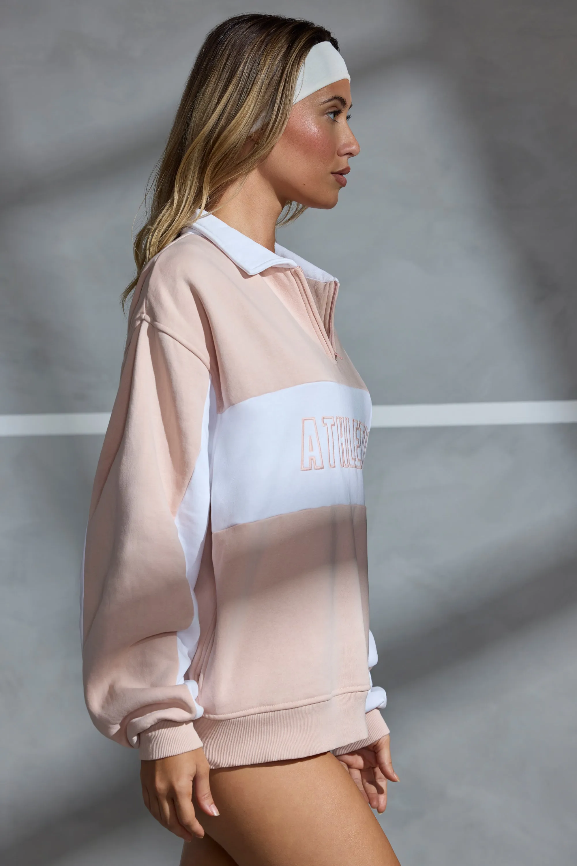 Athletic - Oversized Half Zip Panel Sweatshirt in Soft Peach sold by Bo + Tee product image thumbnail 2