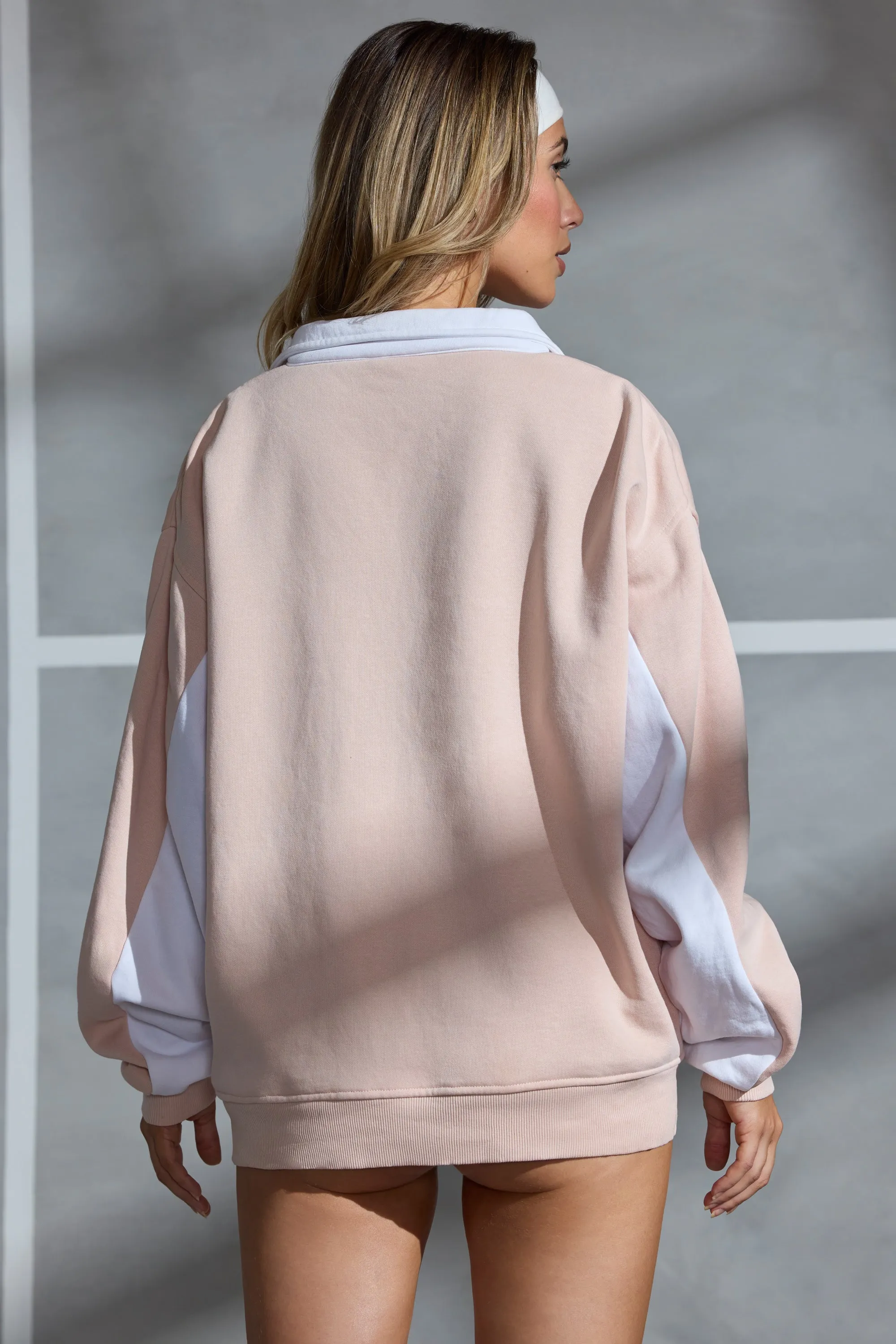 Athletic - Oversized Half Zip Panel Sweatshirt in Soft Peach sold by Bo + Tee product image thumbnail 3