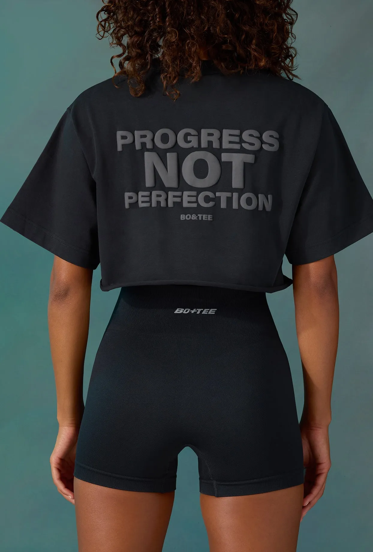 Level Up - Cotton Cropped Oversized T-Shirt in Black sold by Bo + Tee product image thumbnail 4