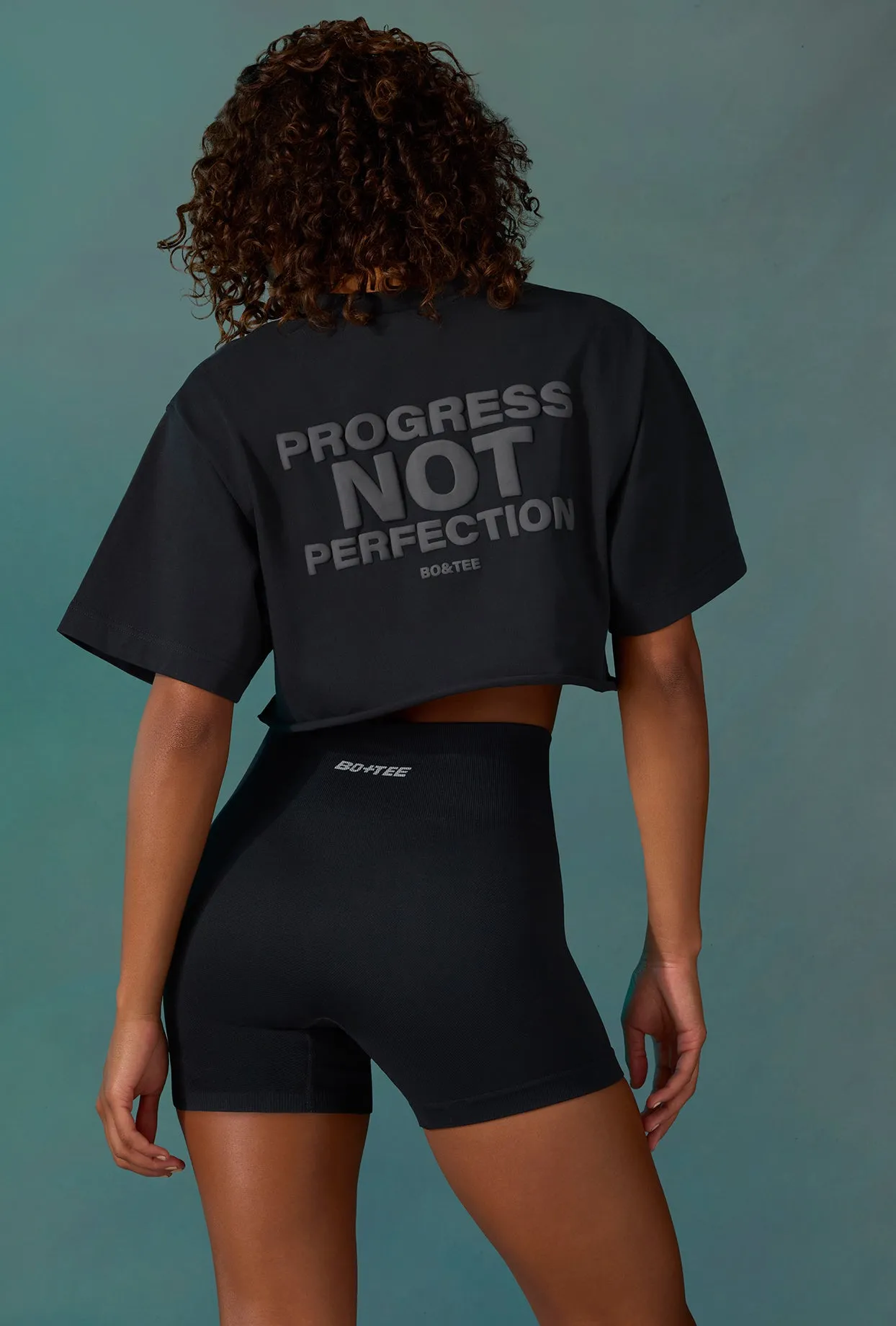 Level Up - Cotton Cropped Oversized T-Shirt in Black sold by Bo + Tee product image thumbnail 3