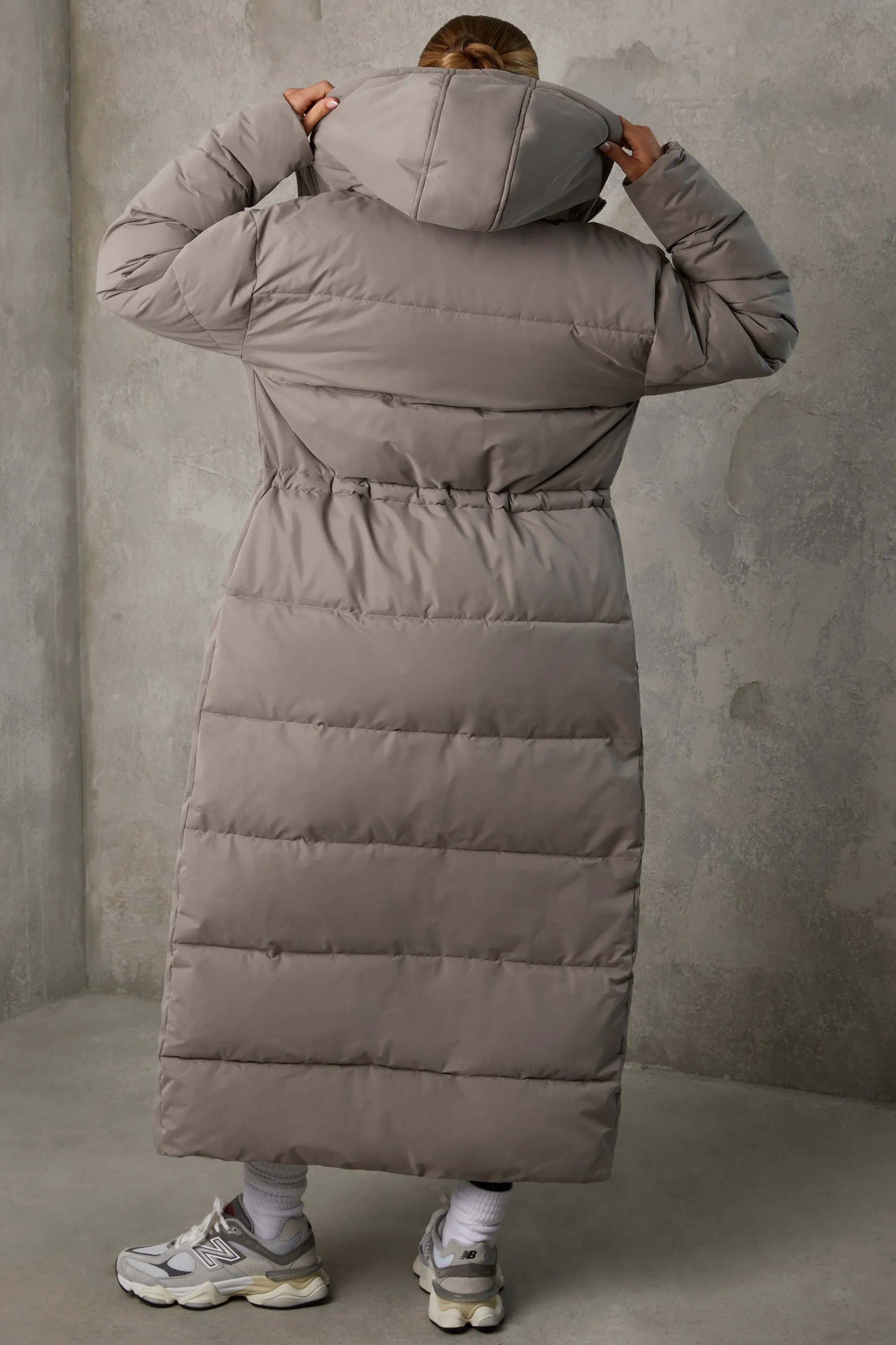 Warmth - Full Length Hooded Puffer Coat in Warm Grey sold by Bo + Tee product image thumbnail 2