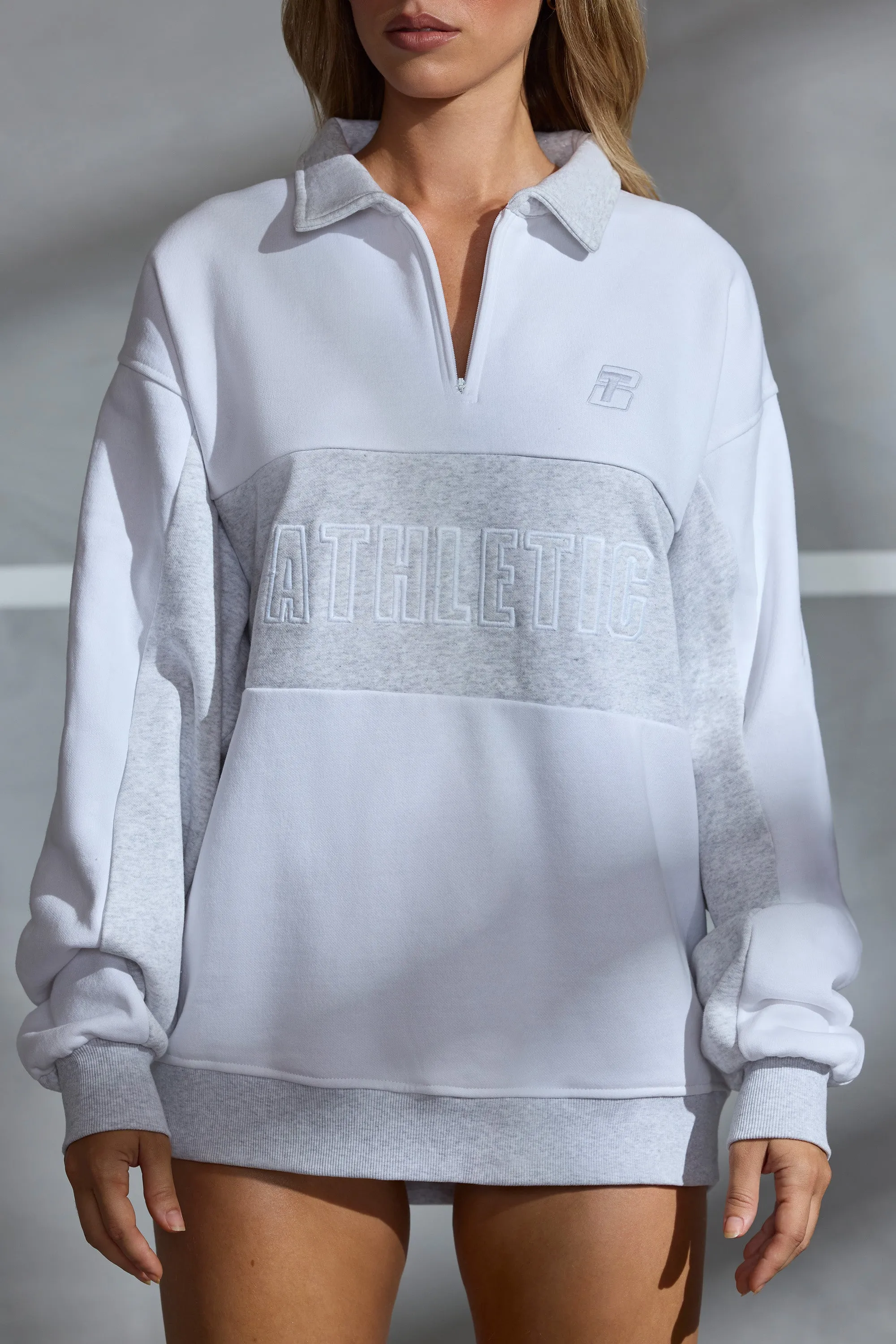 Oversized Half Zip Panel Sweatshirt in White sold by Bo + Tee product image thumbnail 4