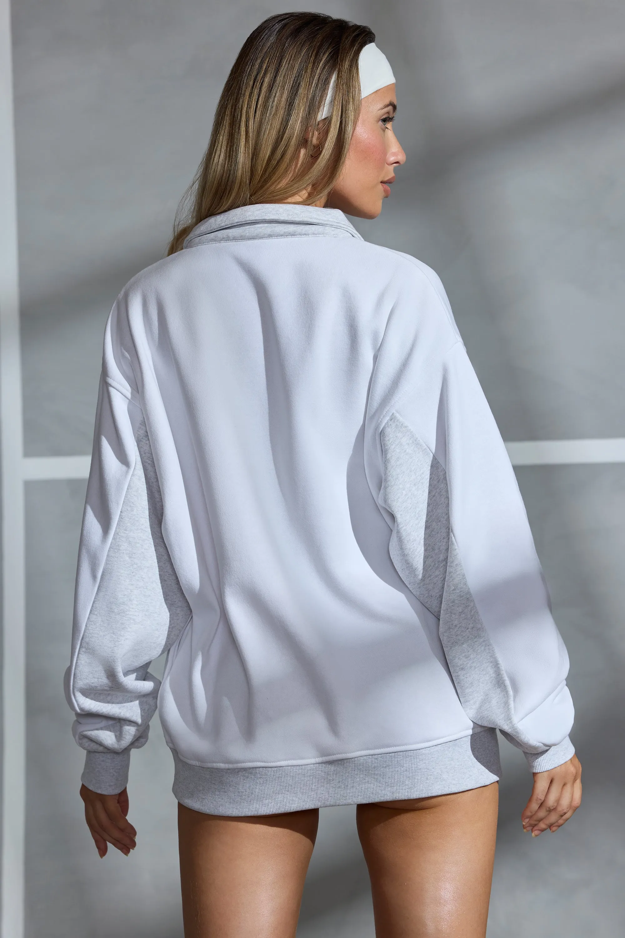 Oversized Half Zip Panel Sweatshirt in White sold by Bo + Tee product image thumbnail 3