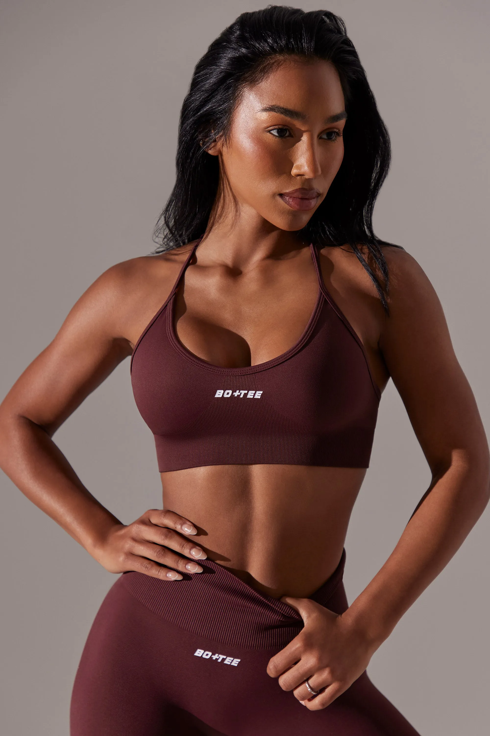 Constant - Scoop Neck Multi Strap Sports Bra in Burgundy sold by Bo + Tee product image thumbnail 3