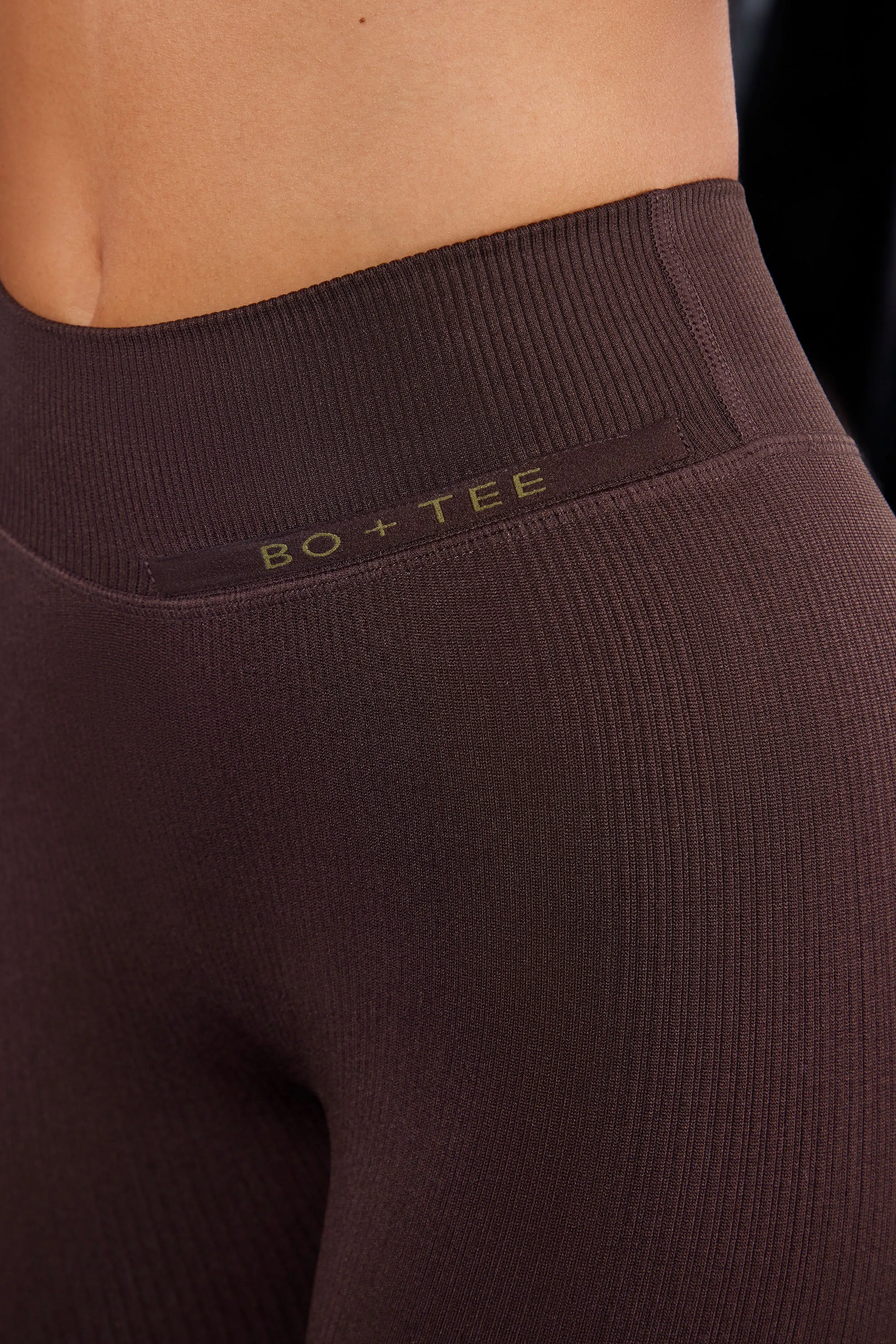 High Waist Split Flare Ribbed Leggings in Brown sold by Bo + Tee product image thumbnail 4