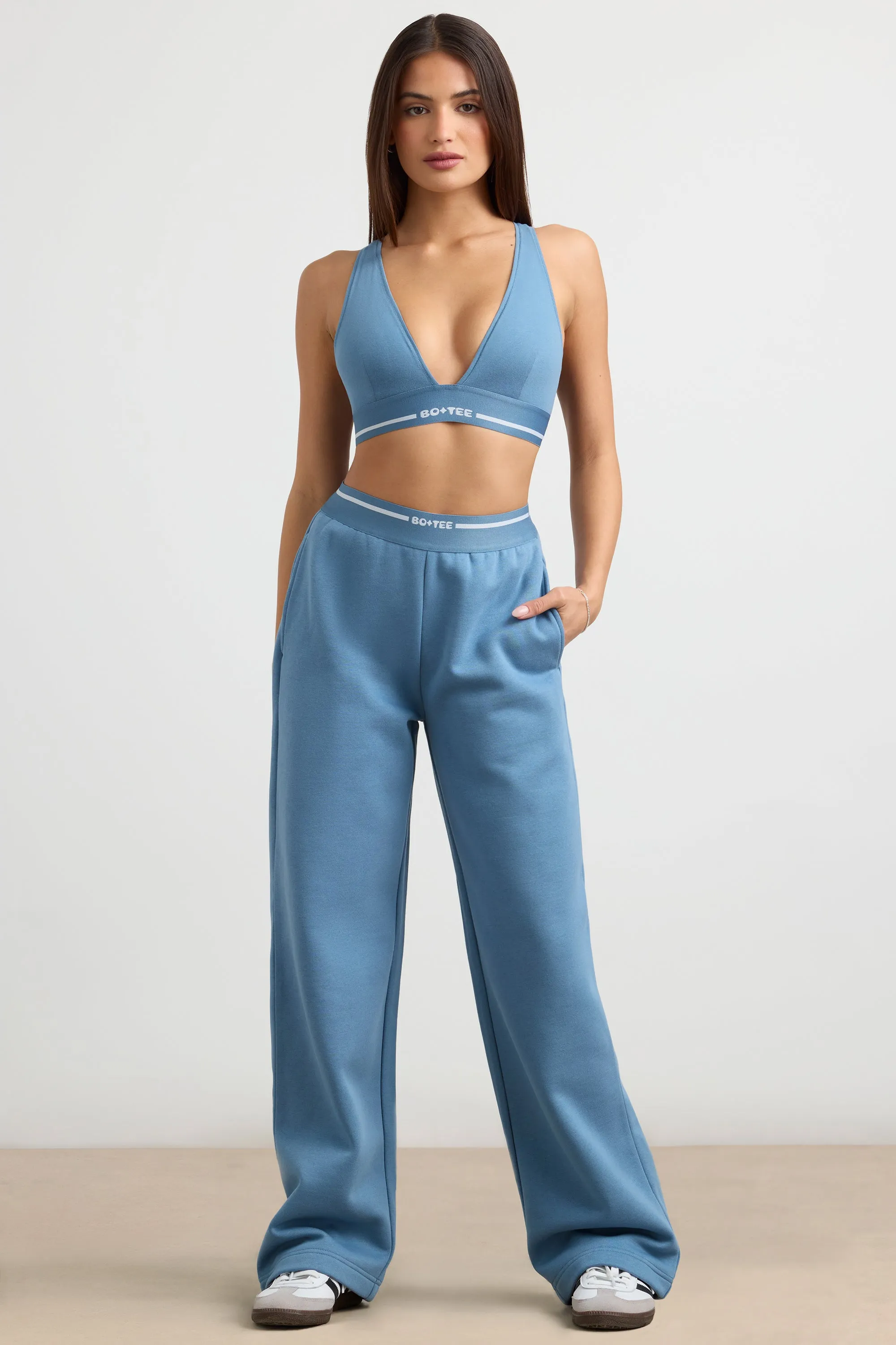 Petite High-Waist Straight-Leg Joggers in Steel Blue sold by Bo + Tee product image thumbnail 5