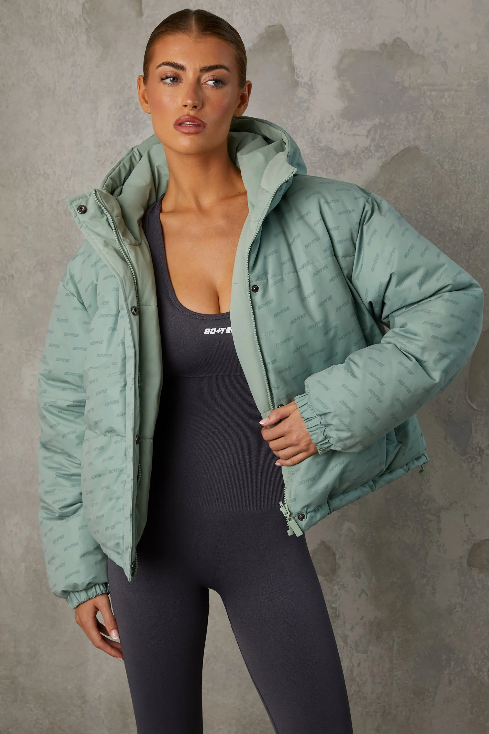 Reversible Hooded Puffer Jacket in Iceberg Green sold by Bo + Tee