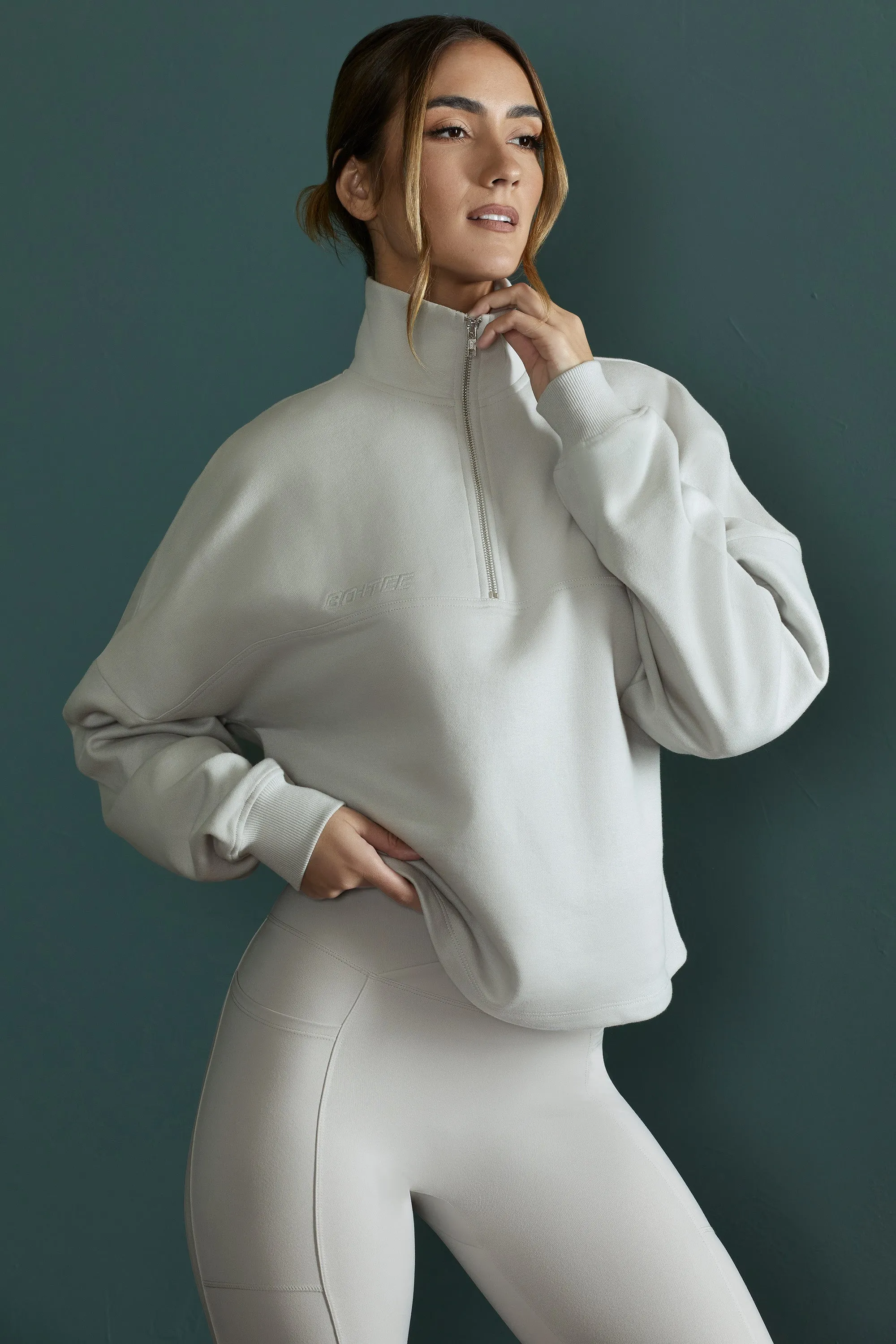 Oversized Half Zip Sweatshirt in Grey sold by Bo + Tee