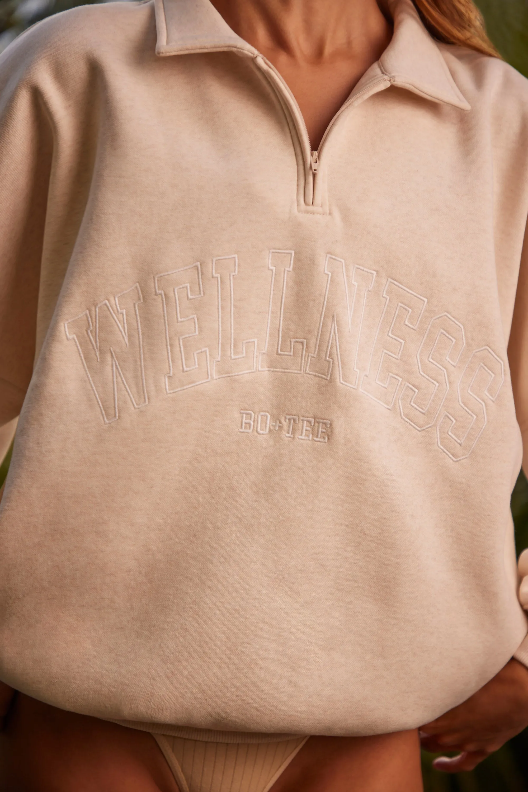 Wellness - Oversized Half Zip Sweatshirt in Heather Oat sold by Bo + Tee product image thumbnail 4
