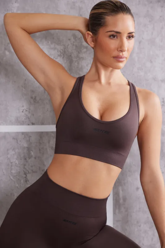 Plunge Neck Sports Bra in Brown sold by Bo + Tee
