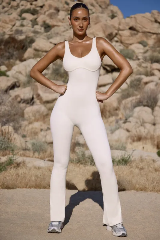 Powerful - Flared Full Length Unitard in Bone sold by Bo + Tee