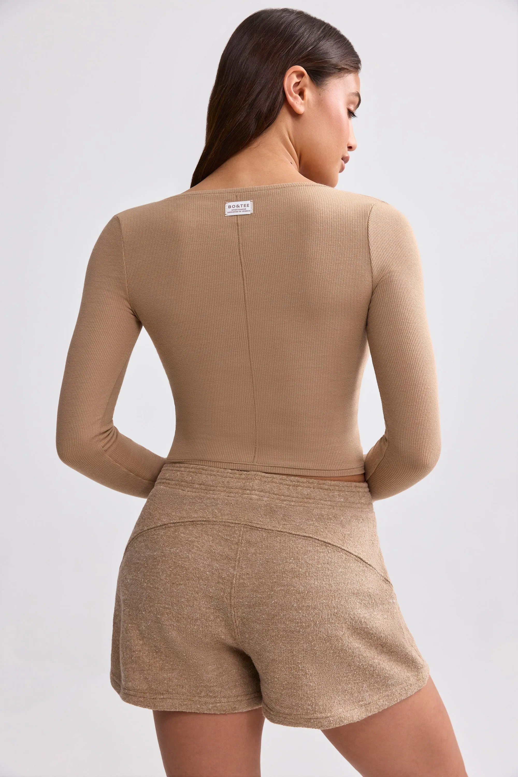 Tencel™ Ribbed Modal V-Neck Crop Top in Mocha Brown sold by Bo + Tee product image thumbnail 3