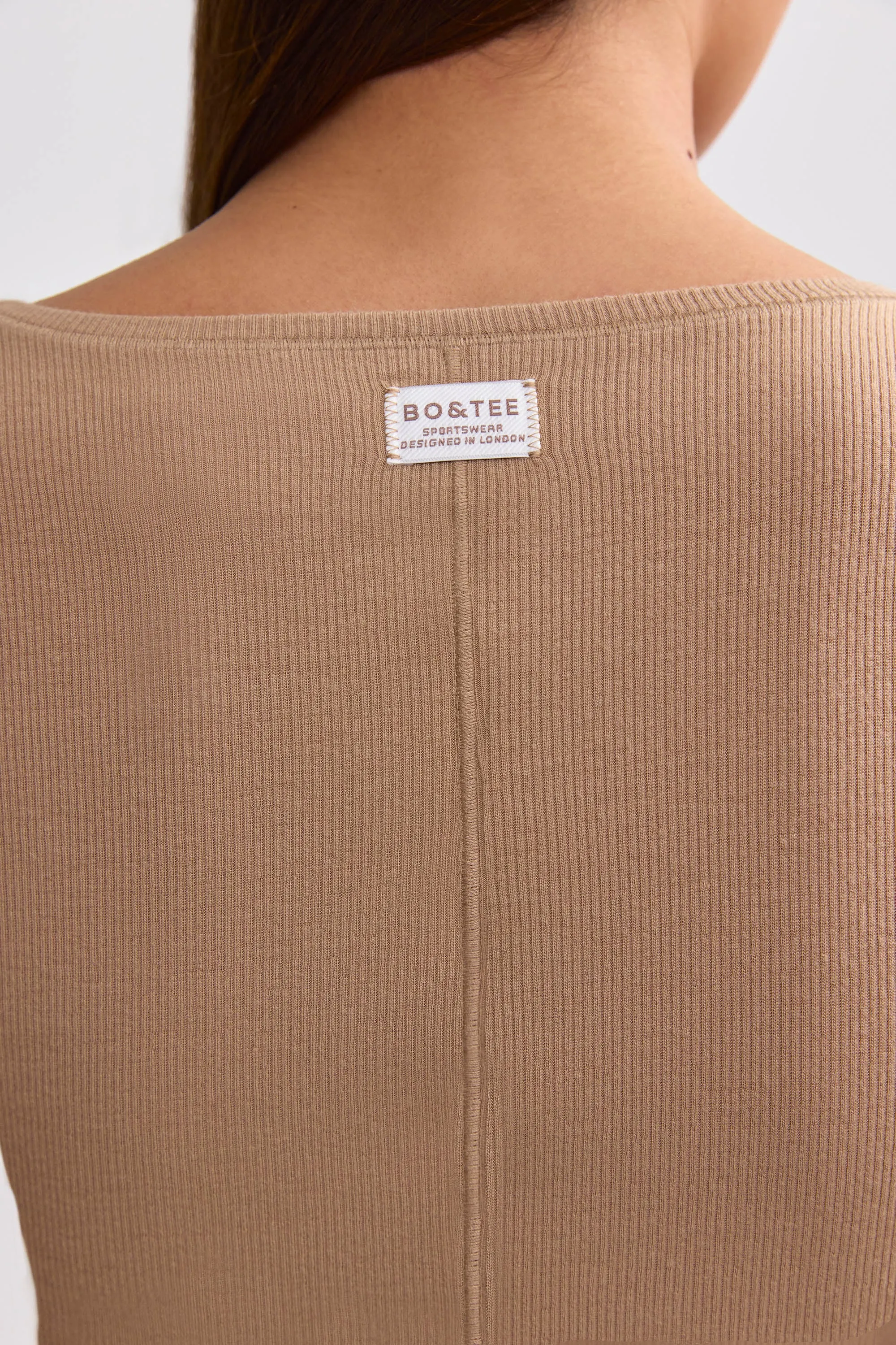 Tencel™ Ribbed Modal V-Neck Crop Top in Mocha Brown sold by Bo + Tee product image thumbnail 4