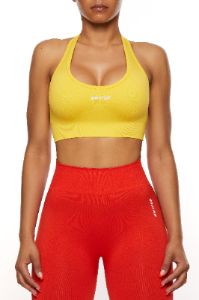 Focused - Halter Neck Backless Sports Bra in Yellow sold by Bo + Tee