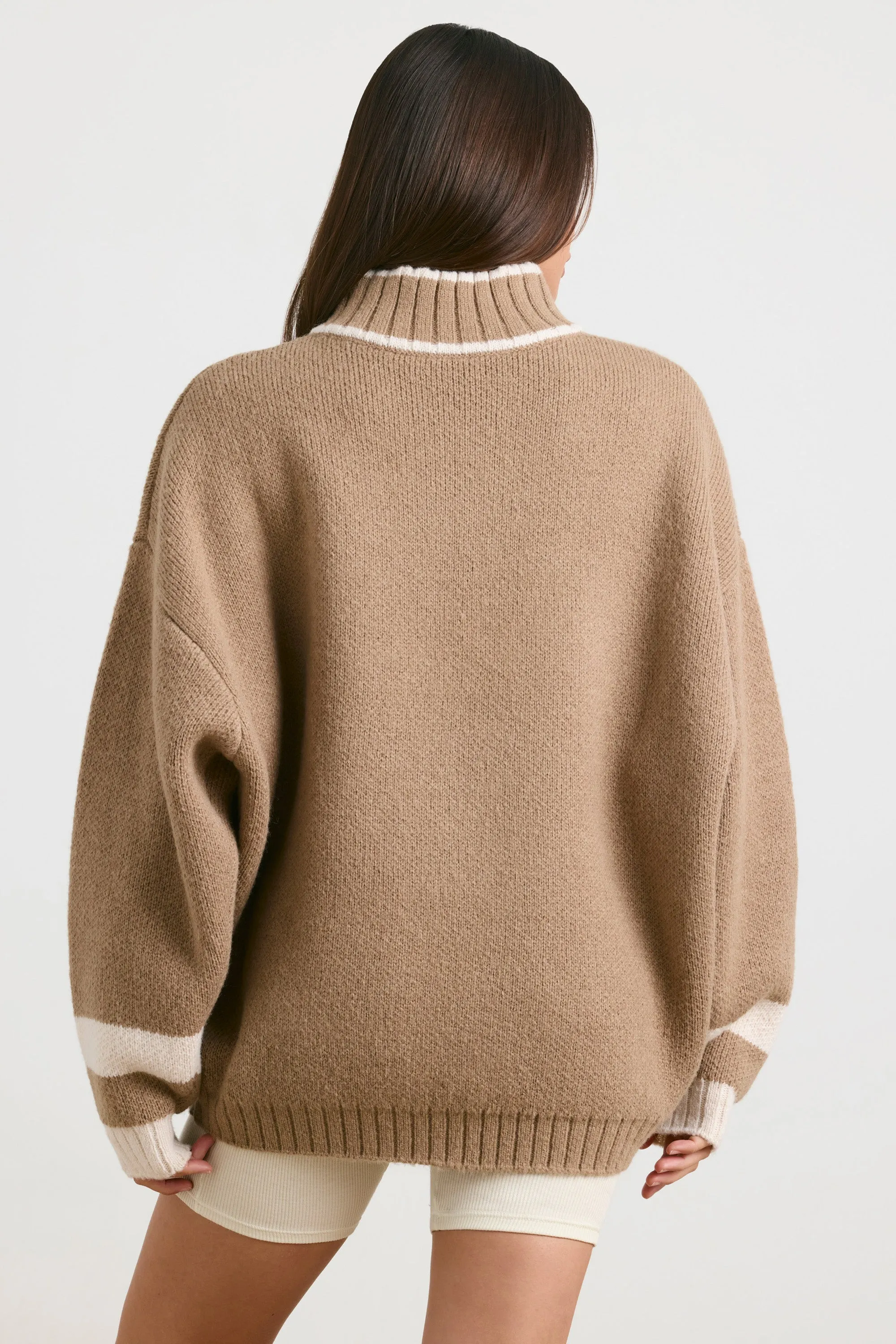 Oversized Quarter-Zip Chunky-Knit Jumper in Espresso sold by Bo + Tee product image thumbnail 3