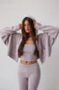 Cropped Zip-Up Chunky Knit Hoodie in Dusty Lavender sold by Bo + Tee