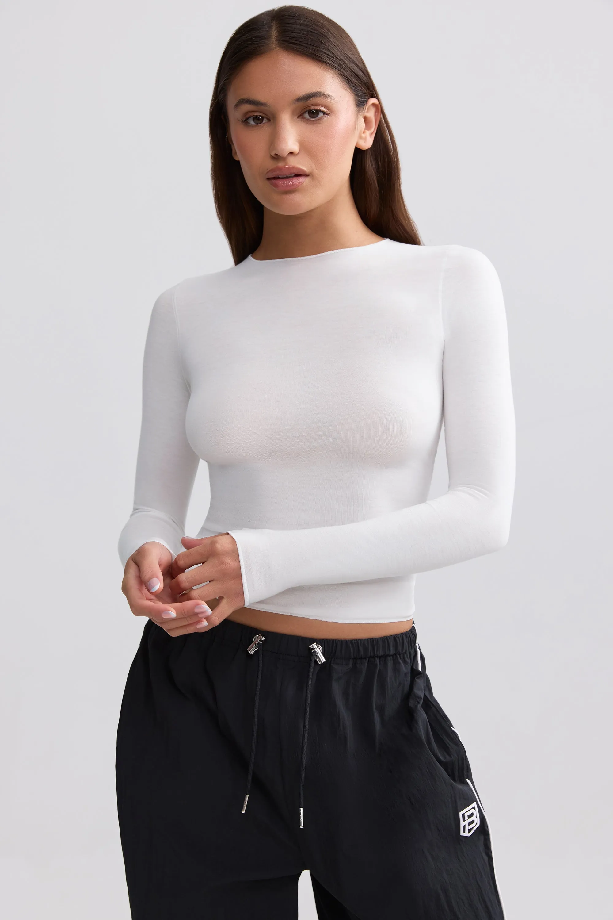 Sheer Long-Sleeve Top in White sold by Bo + Tee product image thumbnail 5