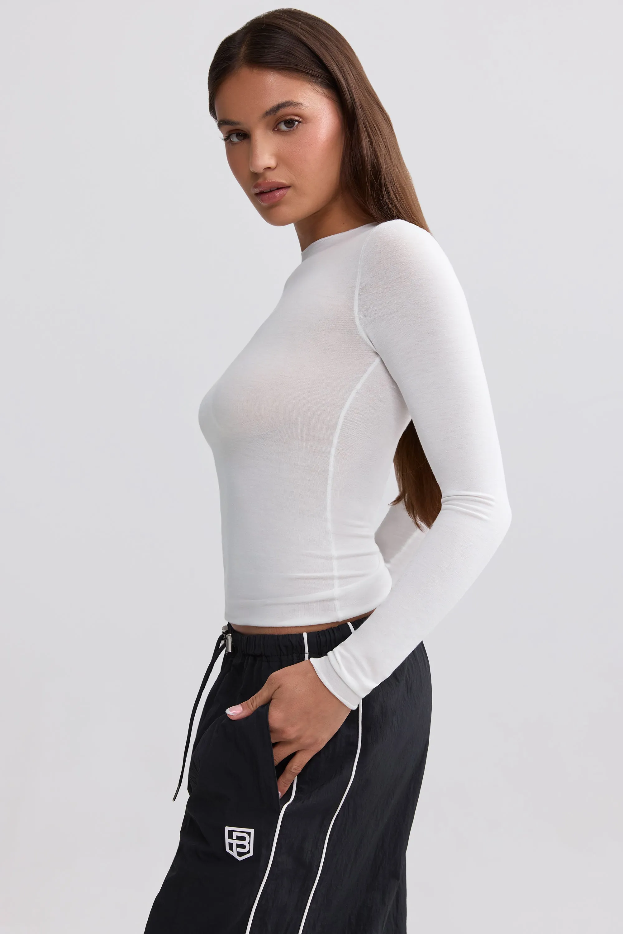 Sheer Long-Sleeve Top in White sold by Bo + Tee product image thumbnail 2