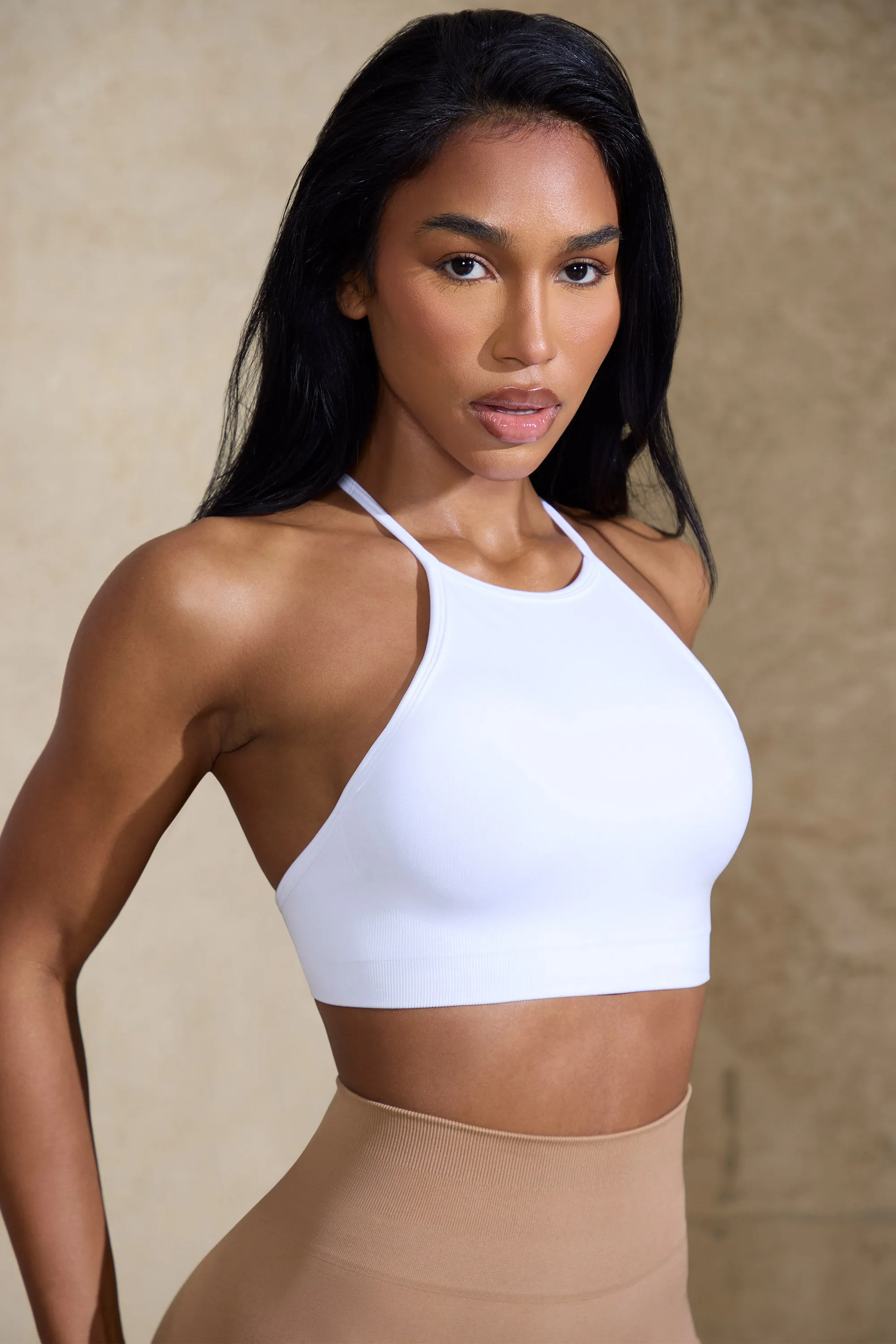 Flex - High Neck Open Back Define Luxe Sports Bra in White sold by Bo + Tee product image thumbnail 2