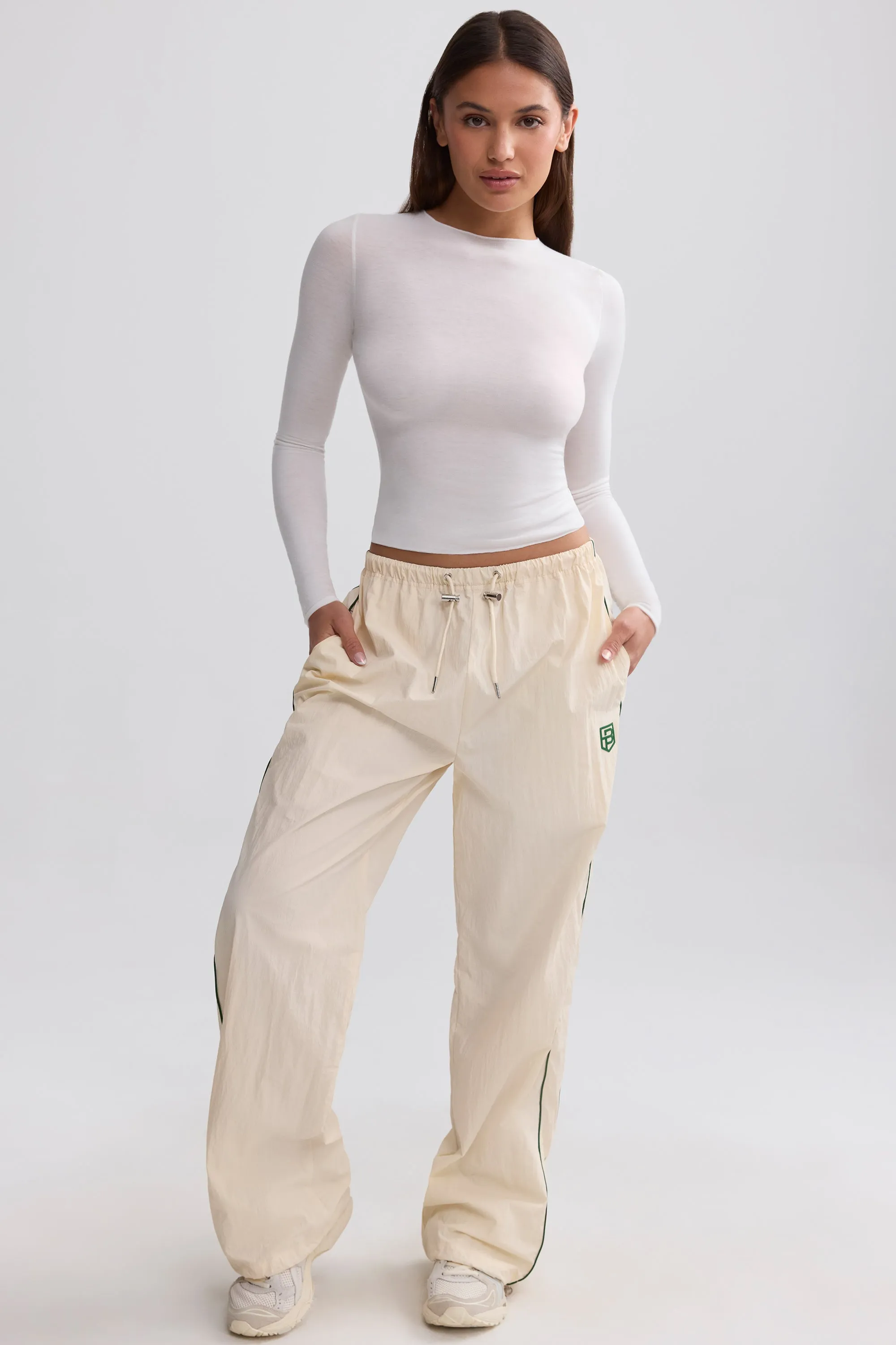 Water-Repellent Crinkled Wide-Leg Trousers in Marble sold by Bo + Tee product image thumbnail 5