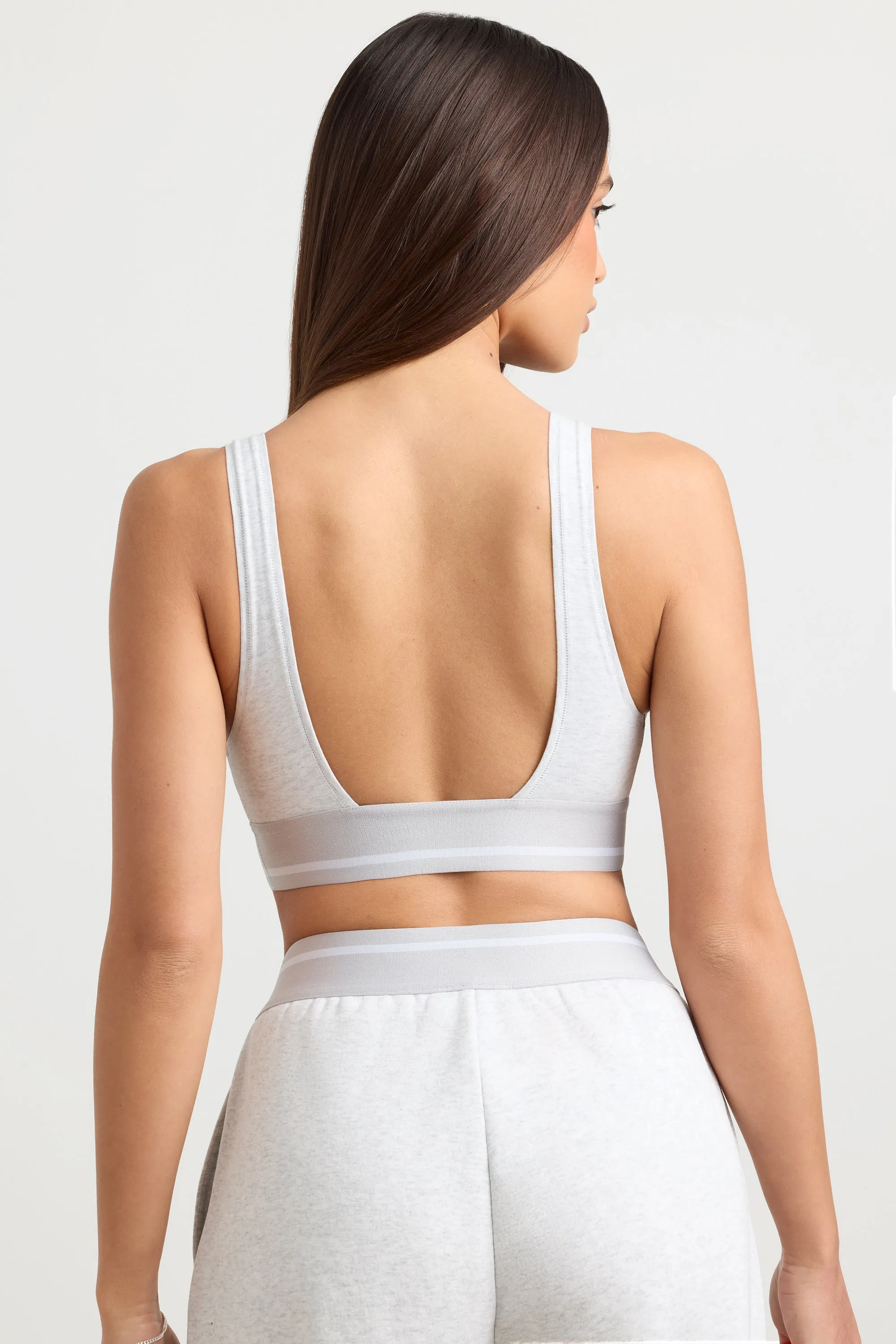 Stretch Cotton Jersey Plunge-Neck Crop Top in Grey Marl sold by Bo + Tee product image thumbnail 3