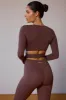 Long-Sleeve Wrap Crop Top in Taupe Brown sold by Bo + Tee