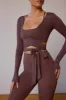 Long-Sleeve Wrap Crop Top in Taupe Brown sold by Bo + Tee