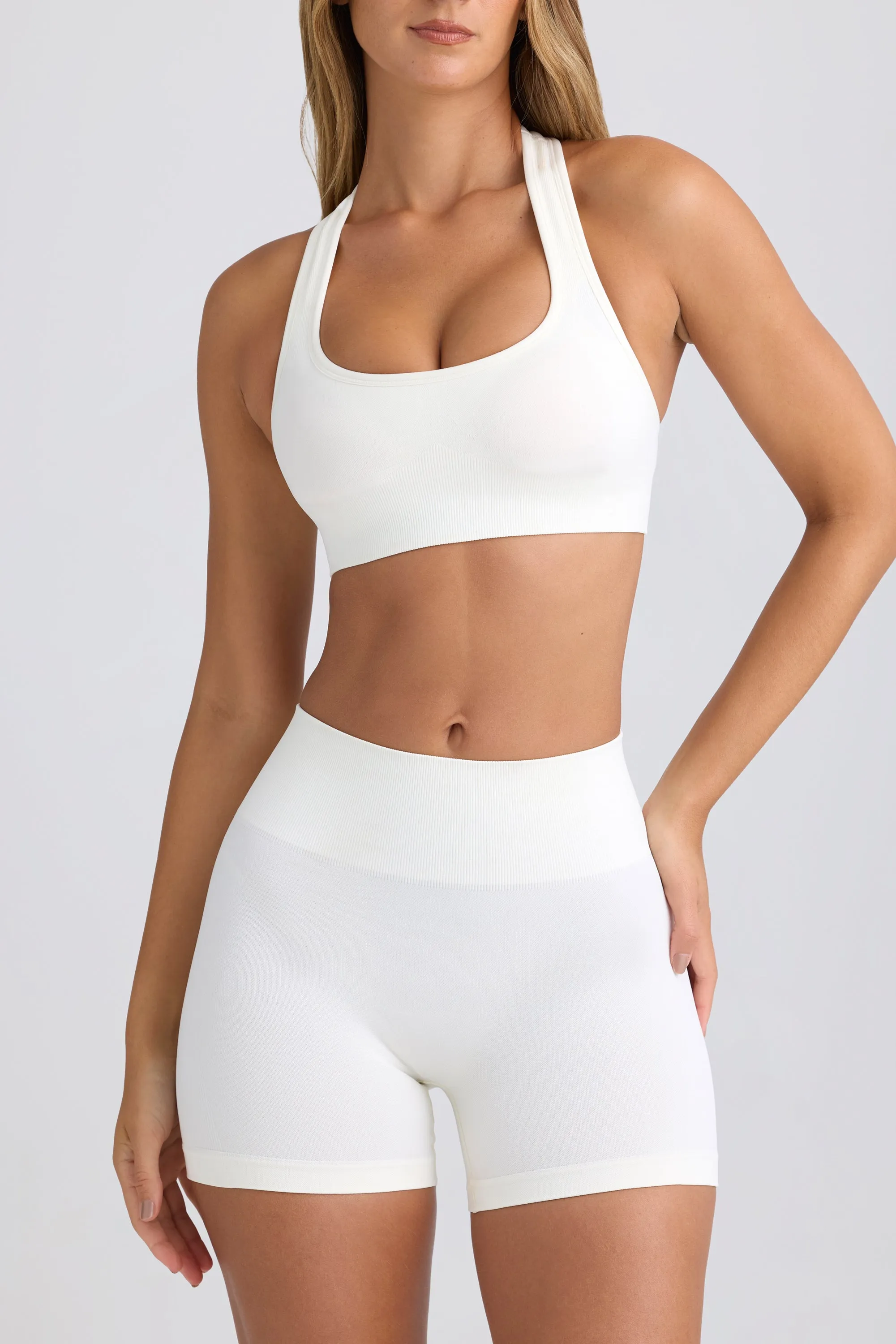 Super Sculpt Seamless High-Waist Mini Shorts in Eggshell sold by Bo + Tee product image thumbnail 4