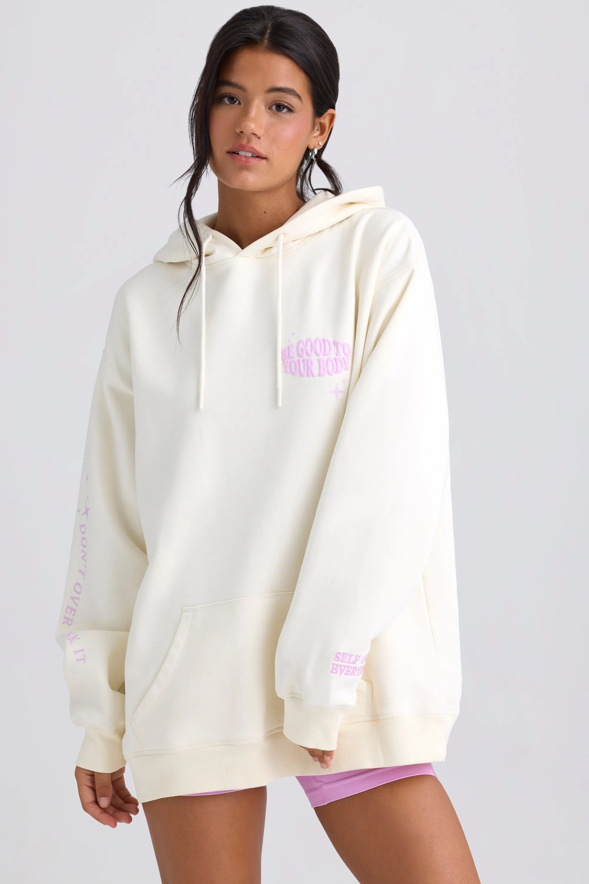 Heavyweight Brushed Fleece Oversized Hoodie in Egg Shell sold by Bo + Tee