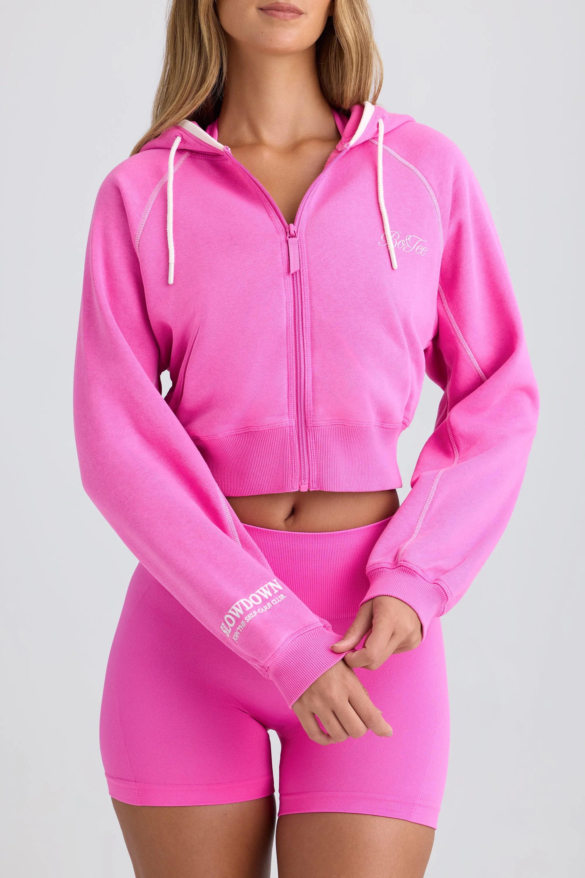 Zip-Up Cropped Hoodie in Sugar Pink sold by Bo + Tee product image thumbnail 4