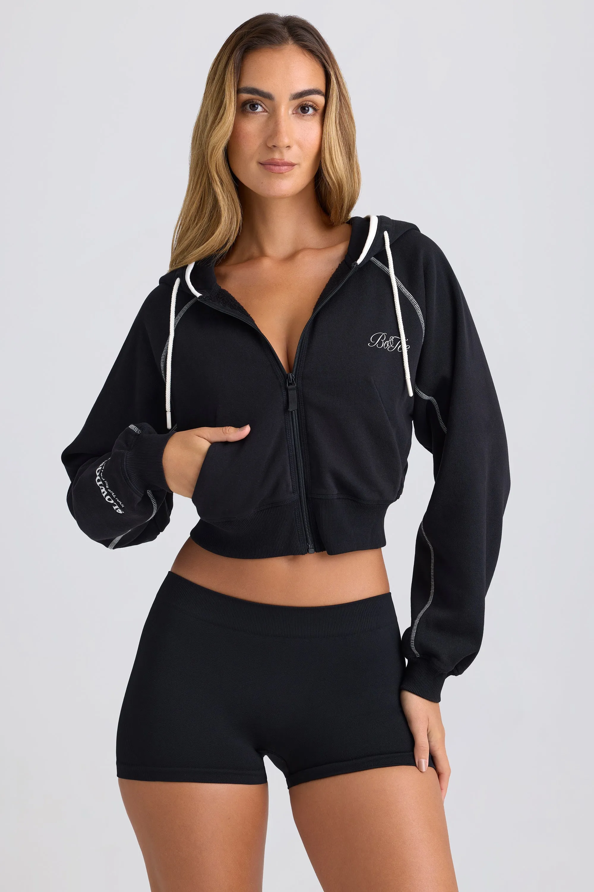 Zip-Up Cropped Hoodie in Black sold by Bo + Tee