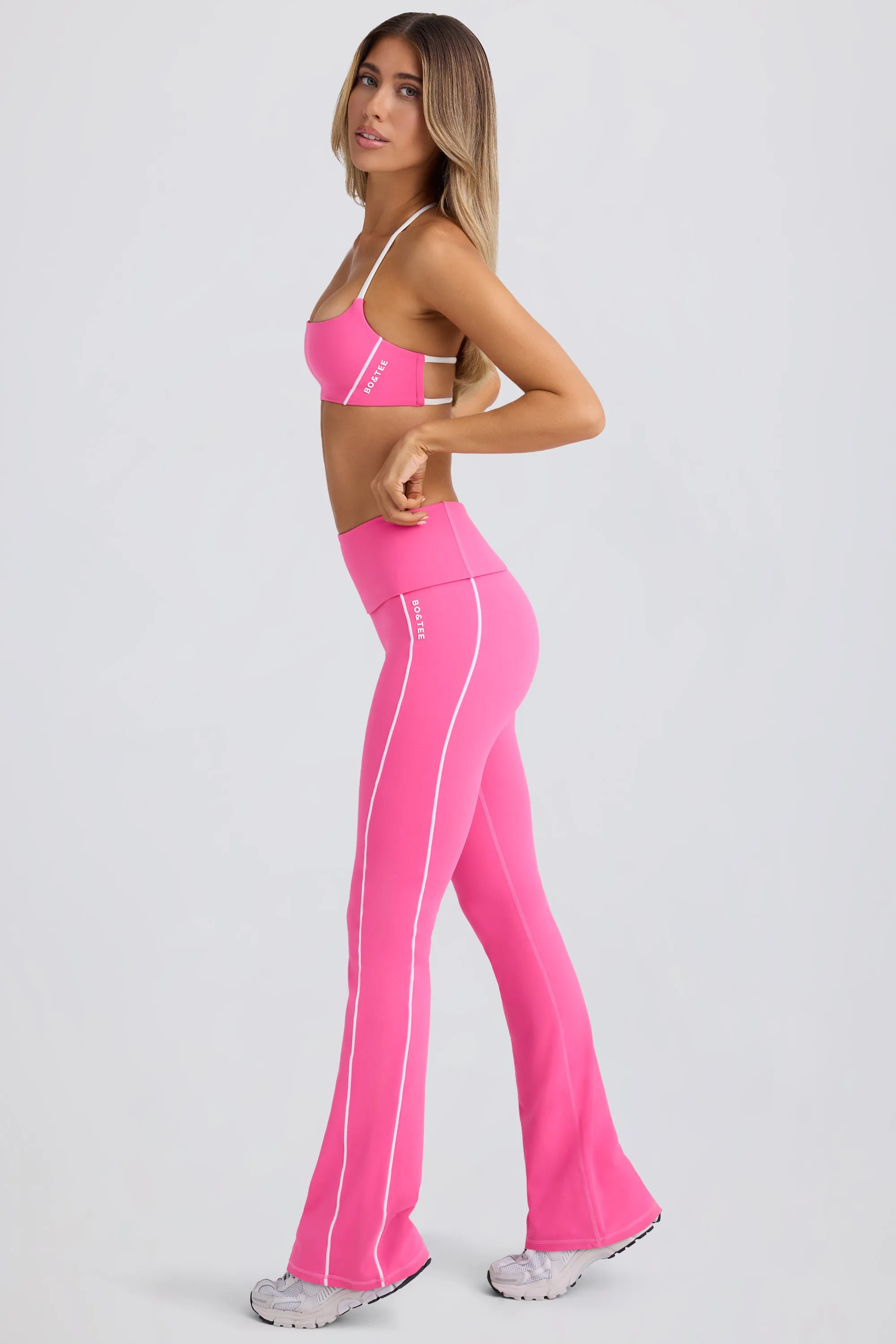 Tall Soft Active Foldover Flared Trousers in Bubblegum Pink sold by Bo + Tee product image thumbnail 2
