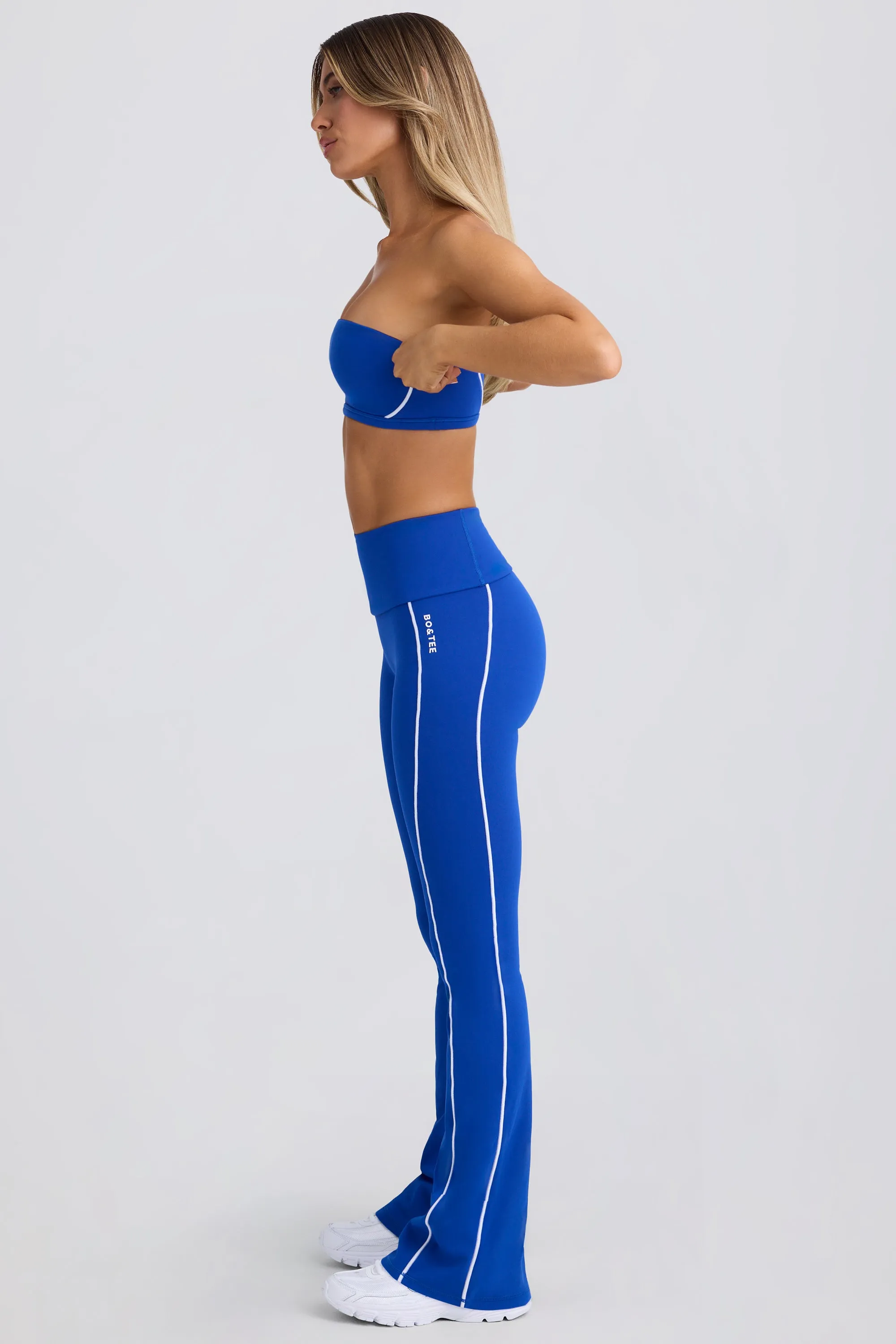Soft Active Foldover Flared Trousers in Cobalt Blue sold by Bo + Tee product image thumbnail 4