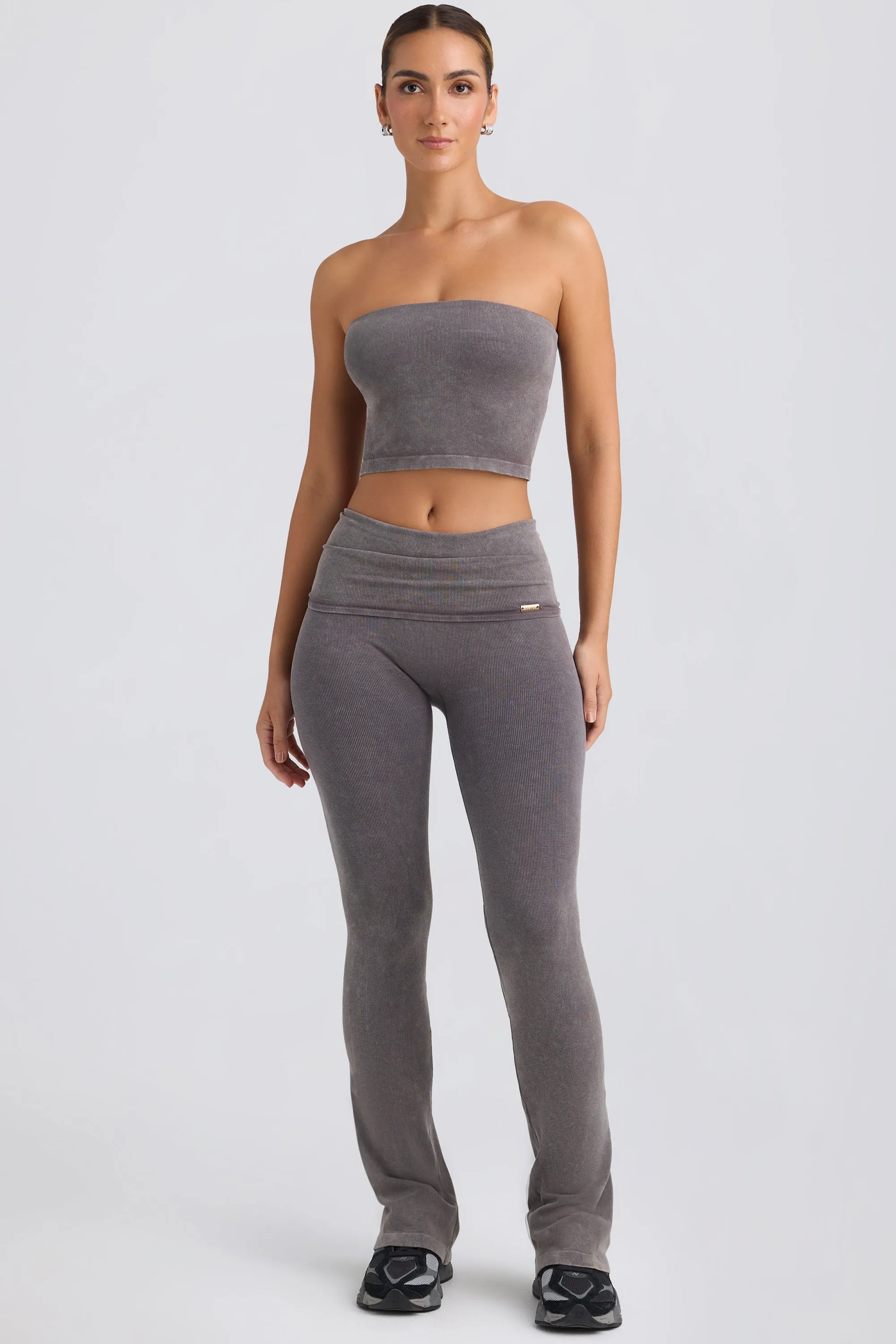 Foldover Flared Trousers in Washed Charcoal sold by Bo + Tee product image thumbnail 4