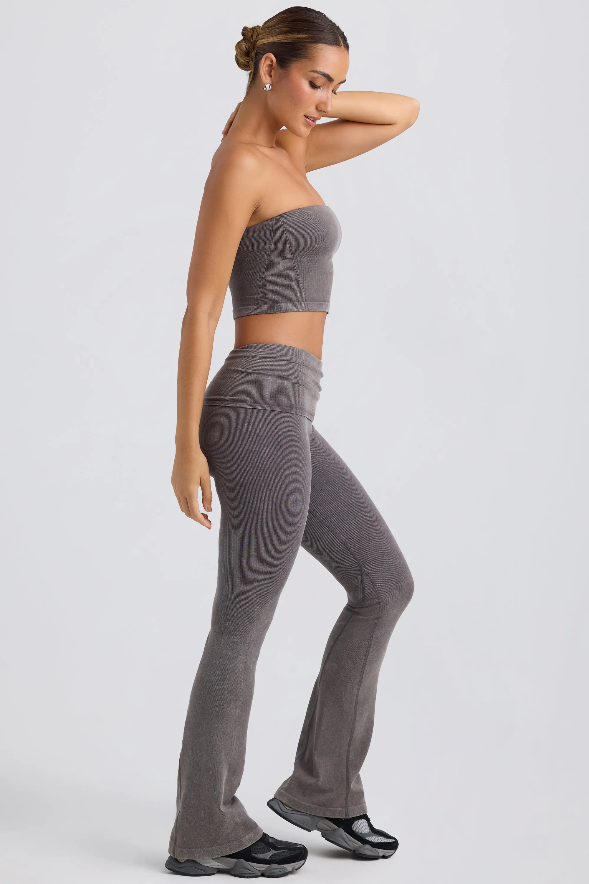 Foldover Flared Trousers in Washed Charcoal sold by Bo + Tee product image thumbnail 2