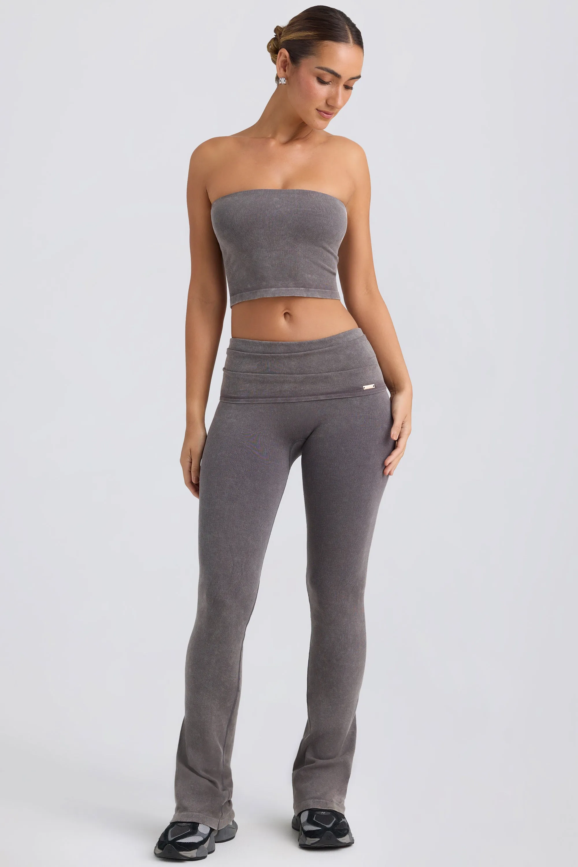 Foldover Flared Trousers in Washed Charcoal sold by Bo + Tee product image thumbnail 5