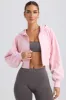 Zip-Up Cropped Hoodie in Washed Ice Pink sold by Bo + Tee