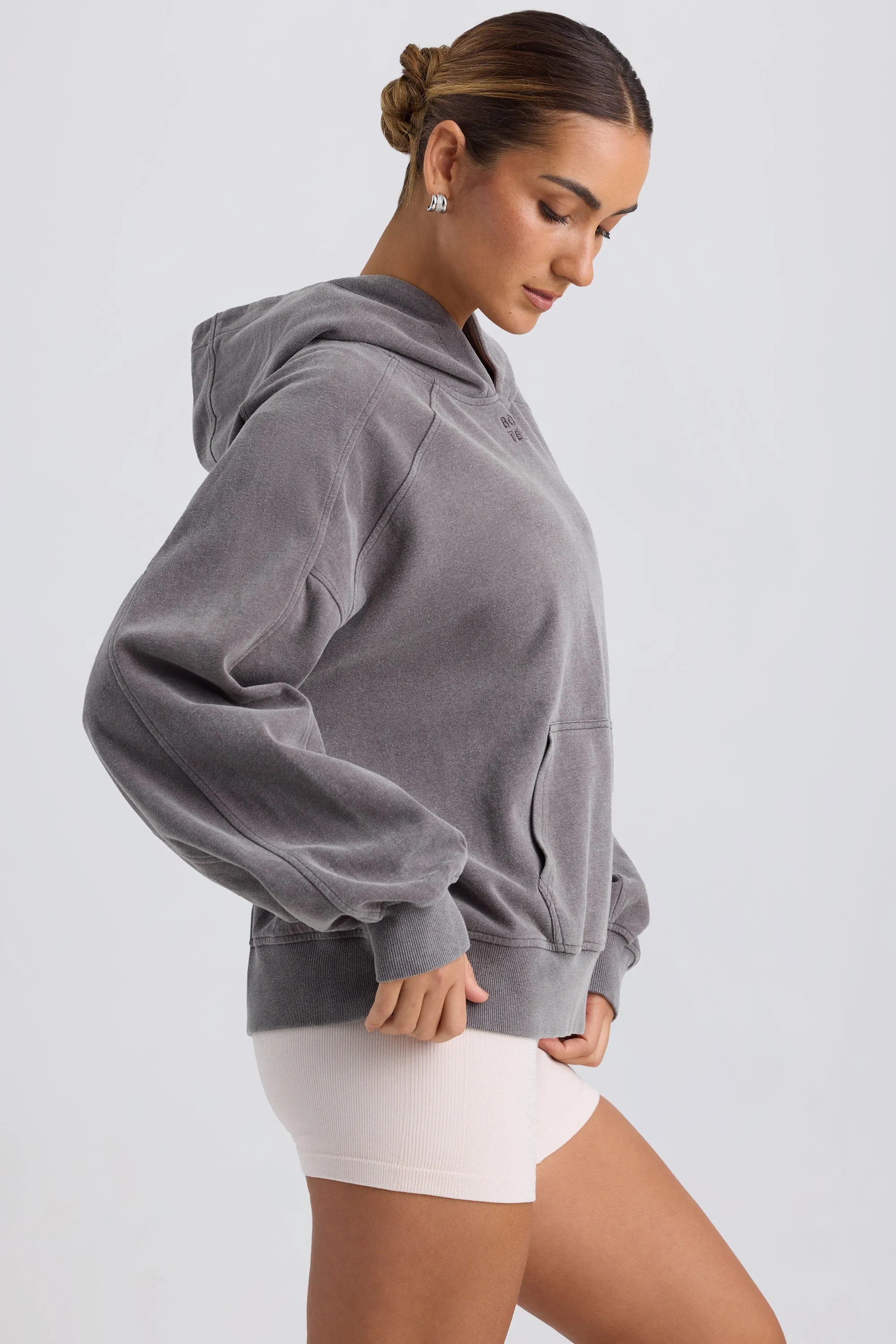 Brushed Cotton Jersey Oversized Hoodie in Washed Charcoal sold by Bo + Tee product image thumbnail 4