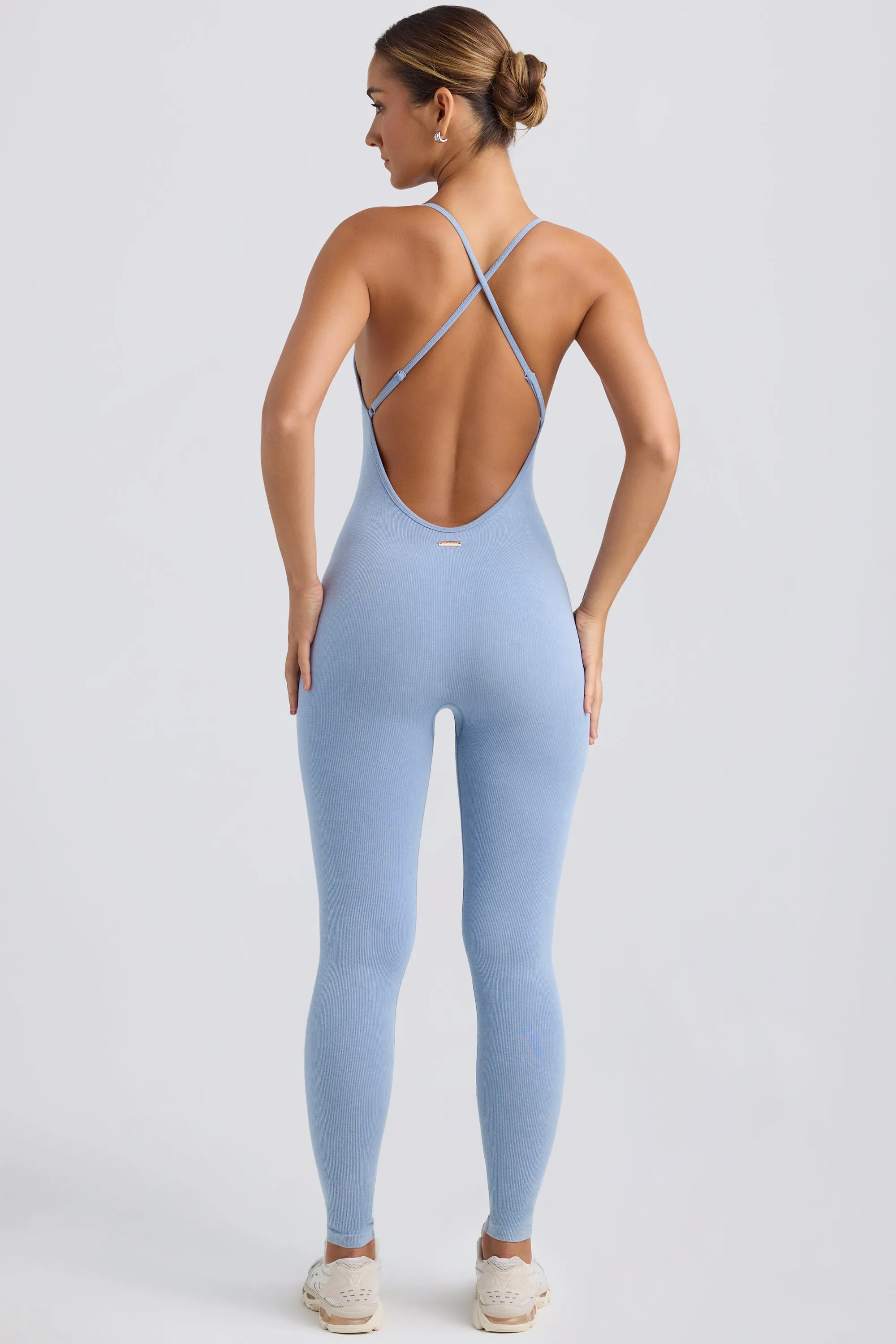 Cross-Back Jumpsuit in Washed Blue sold by Bo + Tee product image thumbnail 4