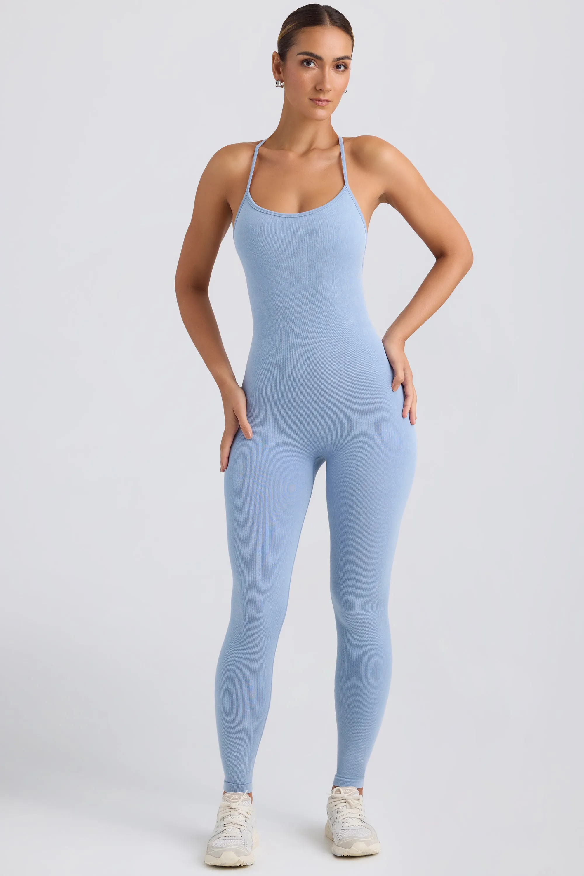 Cross-Back Jumpsuit in Washed Blue sold by Bo + Tee product image thumbnail 5
