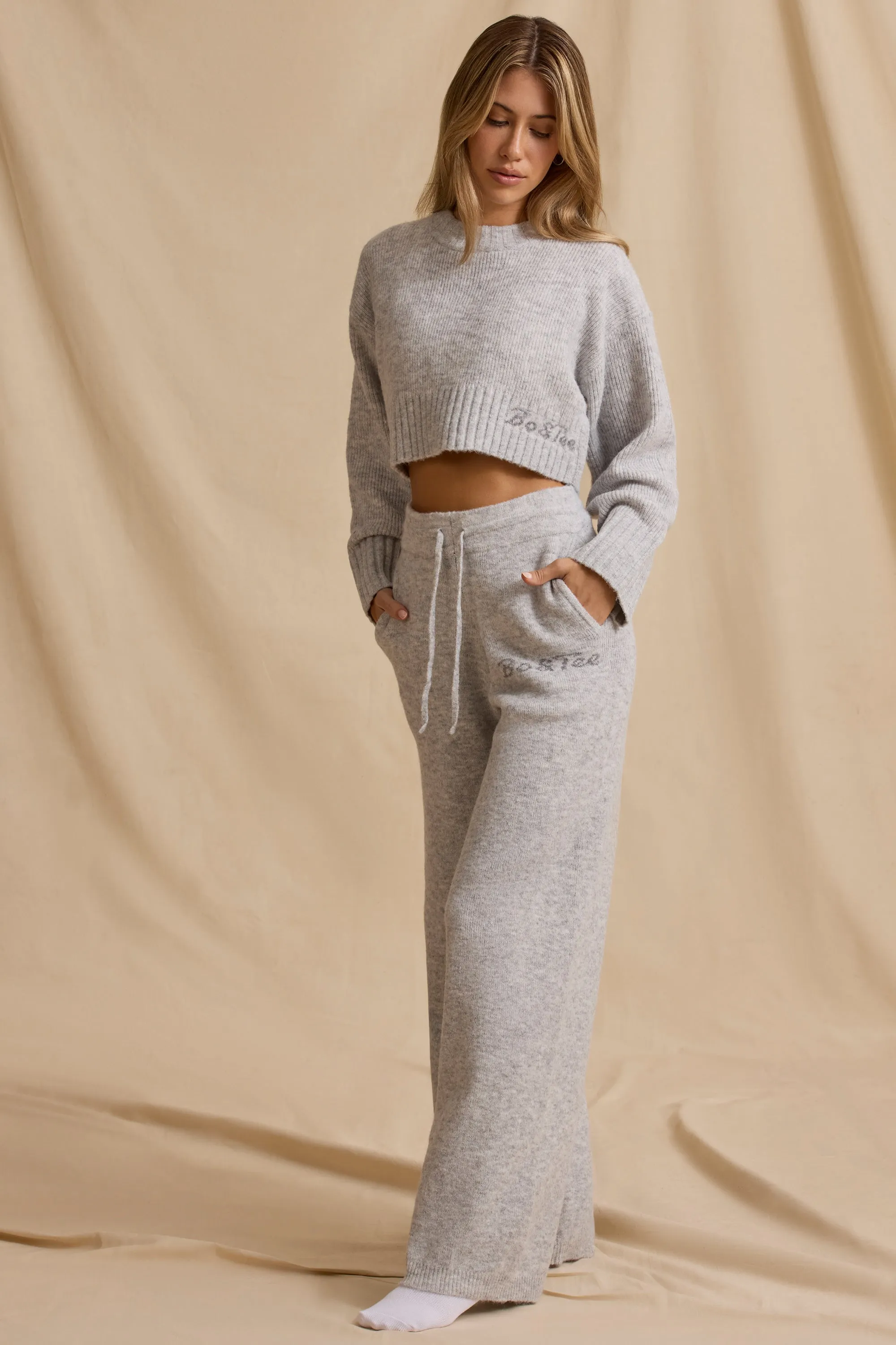Petite Mid-Rise Wide-Leg Joggers in Ice Marl sold by Bo + Tee product image thumbnail 5