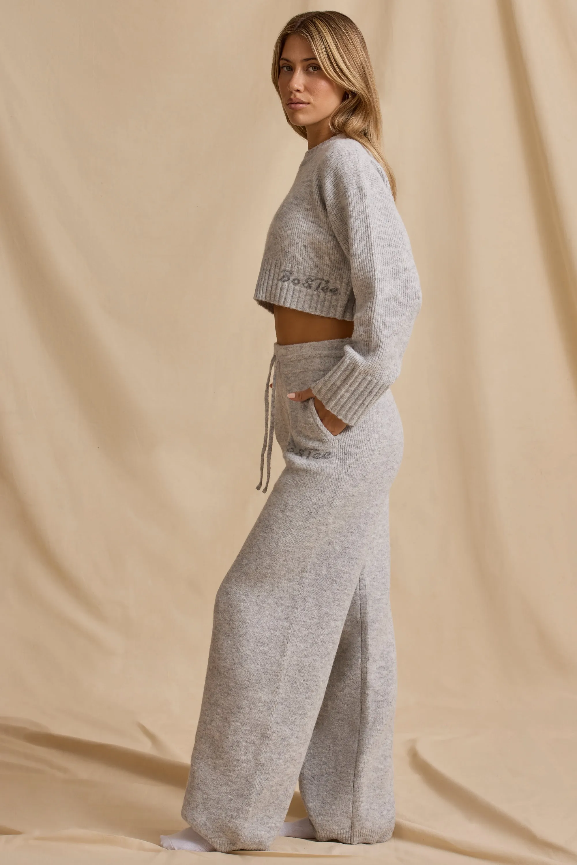 Petite Mid-Rise Wide-Leg Joggers in Ice Marl sold by Bo + Tee product image thumbnail 2